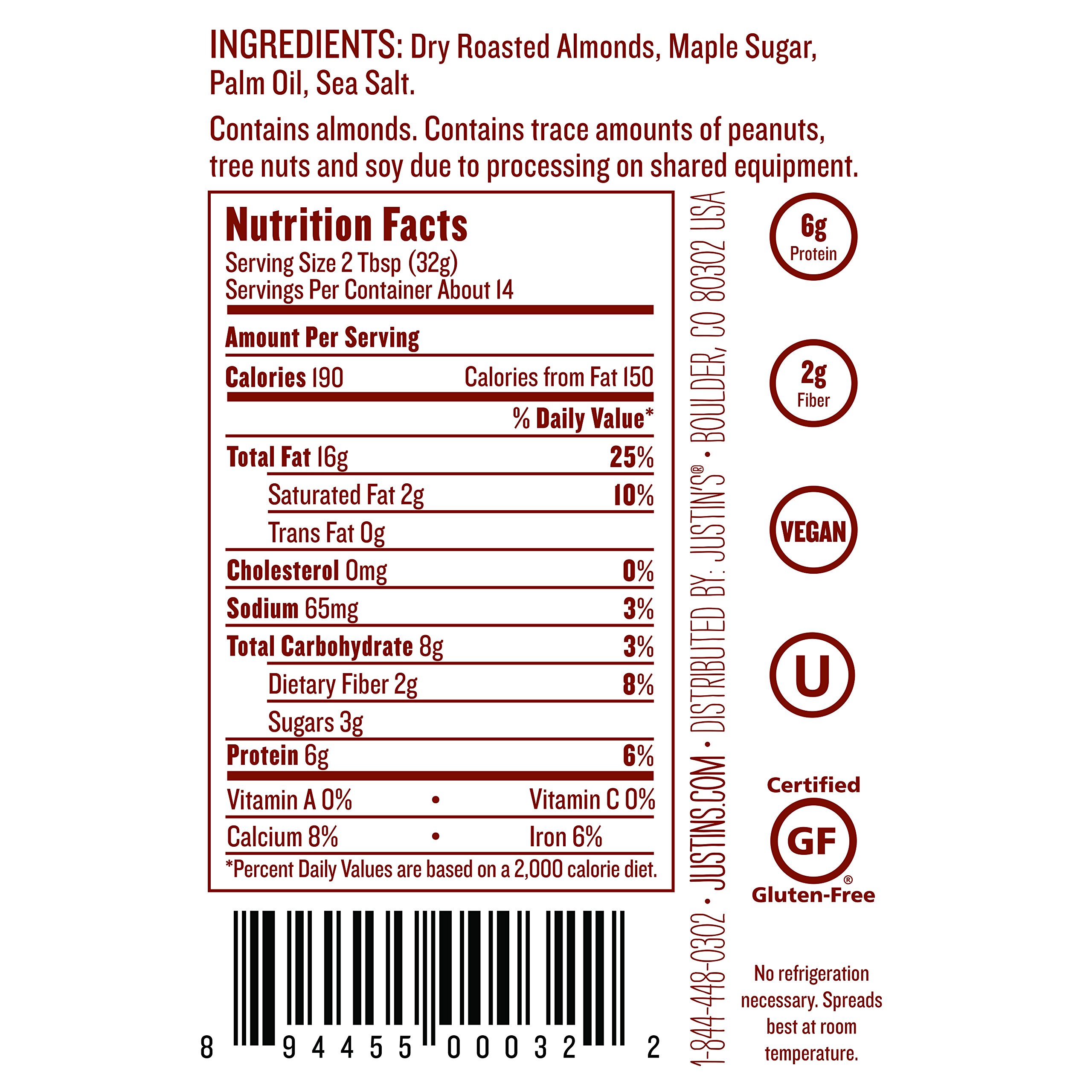 Justin's Nut Butter Natural Maple Almond Butter, 16-Ounce Plastic Jar (Pack of 3)