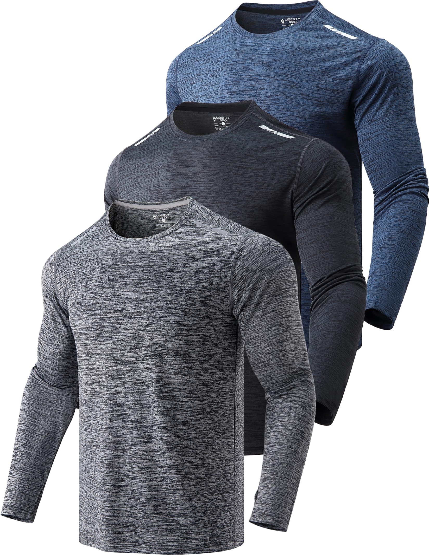 3 Pack: Men's Dry Fit Long Sleeve T Shirts, Lightweight Athletic Performance Tops with Thumb Holes Hiking