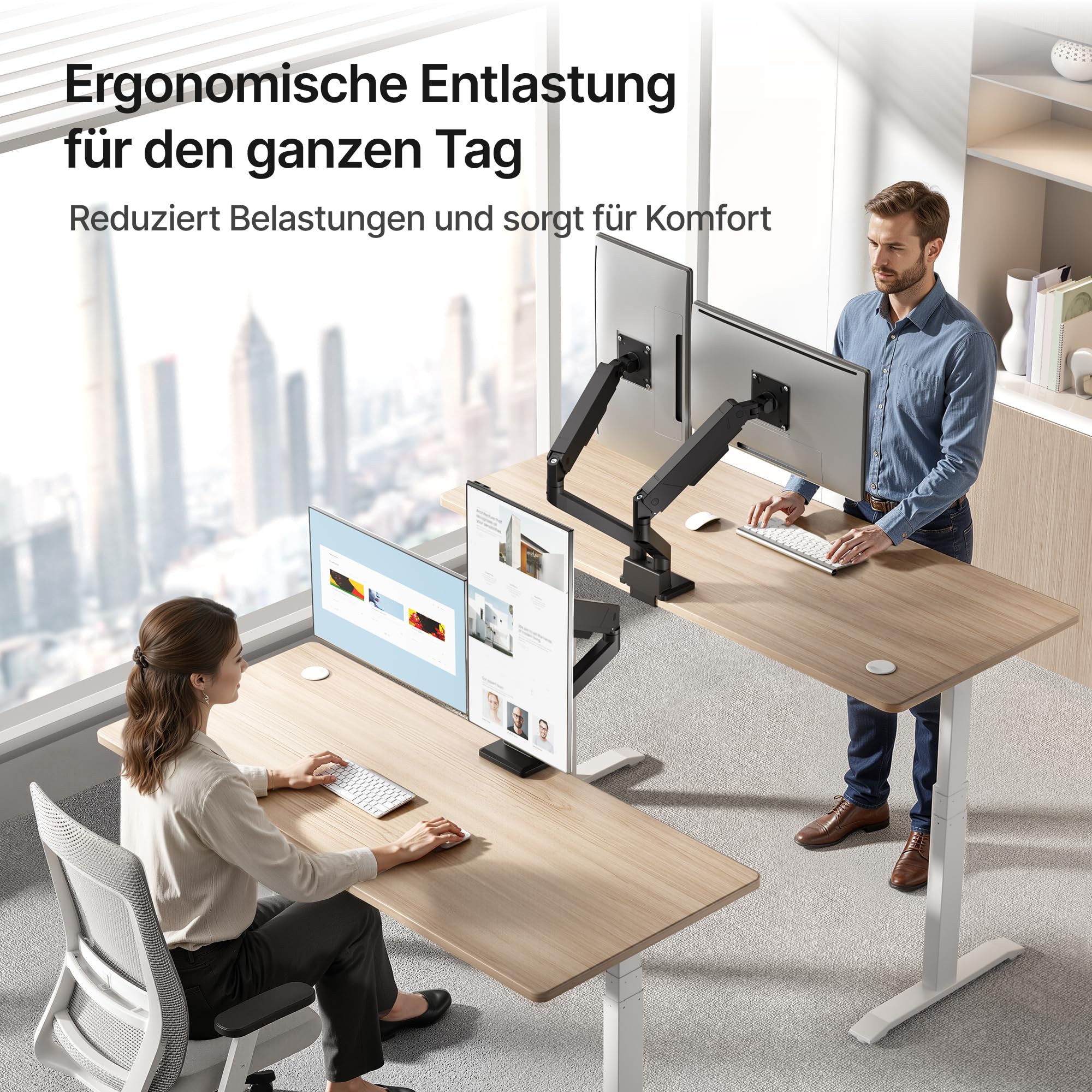 monTEK Monitor Halterung 2 Monitore für 35 34 32 27 24 22 19 17 Zoll | Hält 1-16 kg, VESA 75/100, Neigbar, Schwenkbar, Drehbar, Monitorständer, Schwarz
