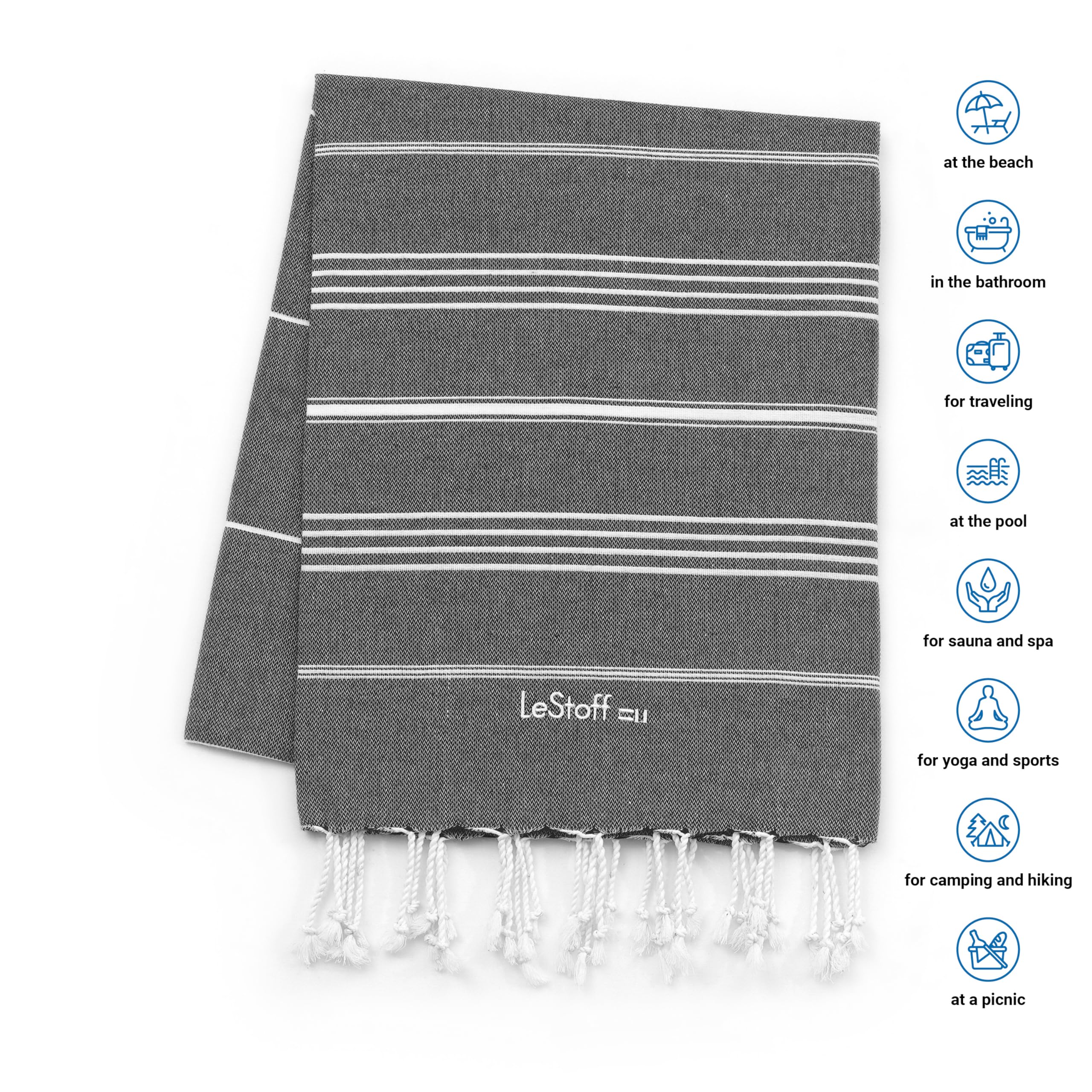 LeStoff Premium Hammam Towel, 100% Organic Cotton, Pre-washed Sustainable Absorbent & Quick-drying, Beach, Bath, Shower, Yoga - Image 4