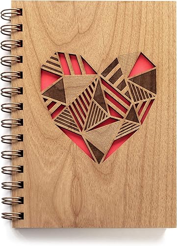 Diario espiral en blanco con corazón de retazos para mujer cuaderno de madera de tapa dura con páginas lisas para mamá, pequeño diario de gratitud