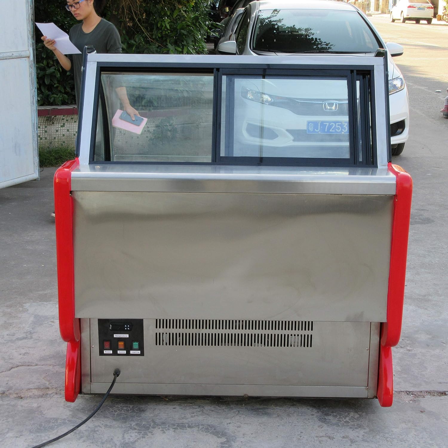 Kolice Commercial 8 Pans Ice Cream Showcase Display Freezer Ice Cream Dipping Cabinet Cool Air Convection Design, Auto Defrost, Anti-Fog Glass, LED light included