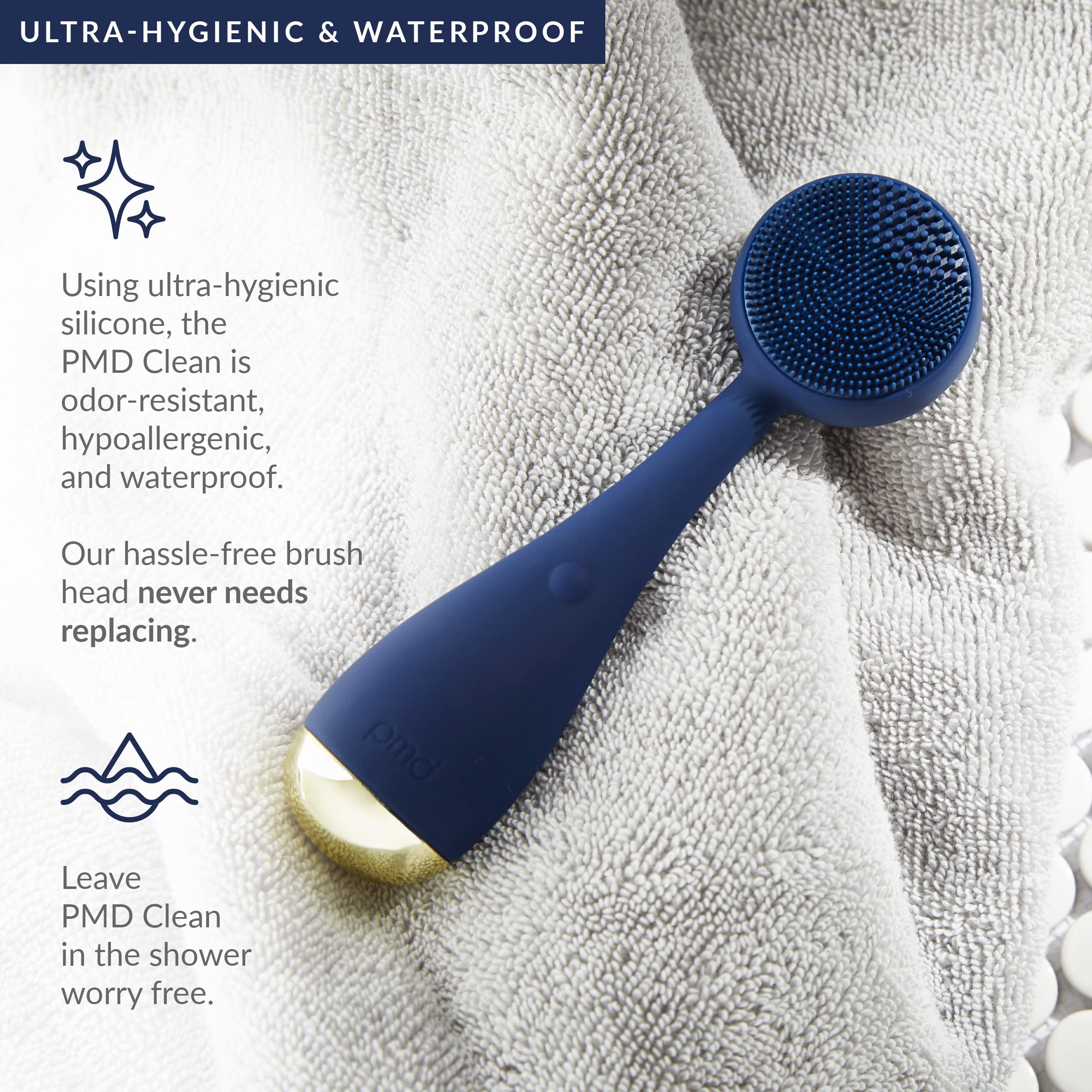 PMD Clean Facial Cleansing Brush Bundle with PMD Remove Cleansing Balm – Waterproof Silicone Face Cleanser with Sonic Technology, Navy view 7