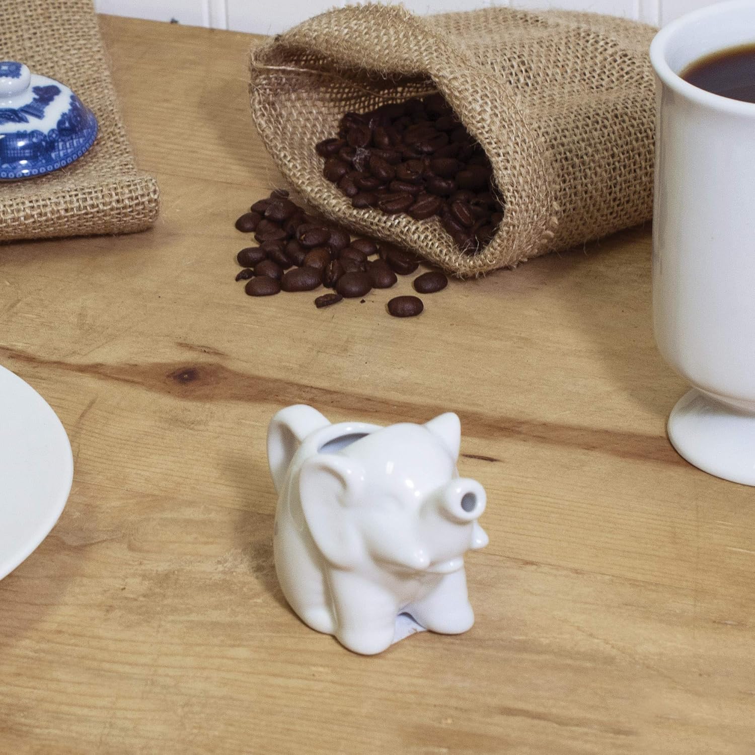 HIC Kitchen Mini Elephant Creamer With Handle, Fine Porcelain, 2-Ounce, For Serving Milk, Cream, Syrup, Dressings, And Sauces