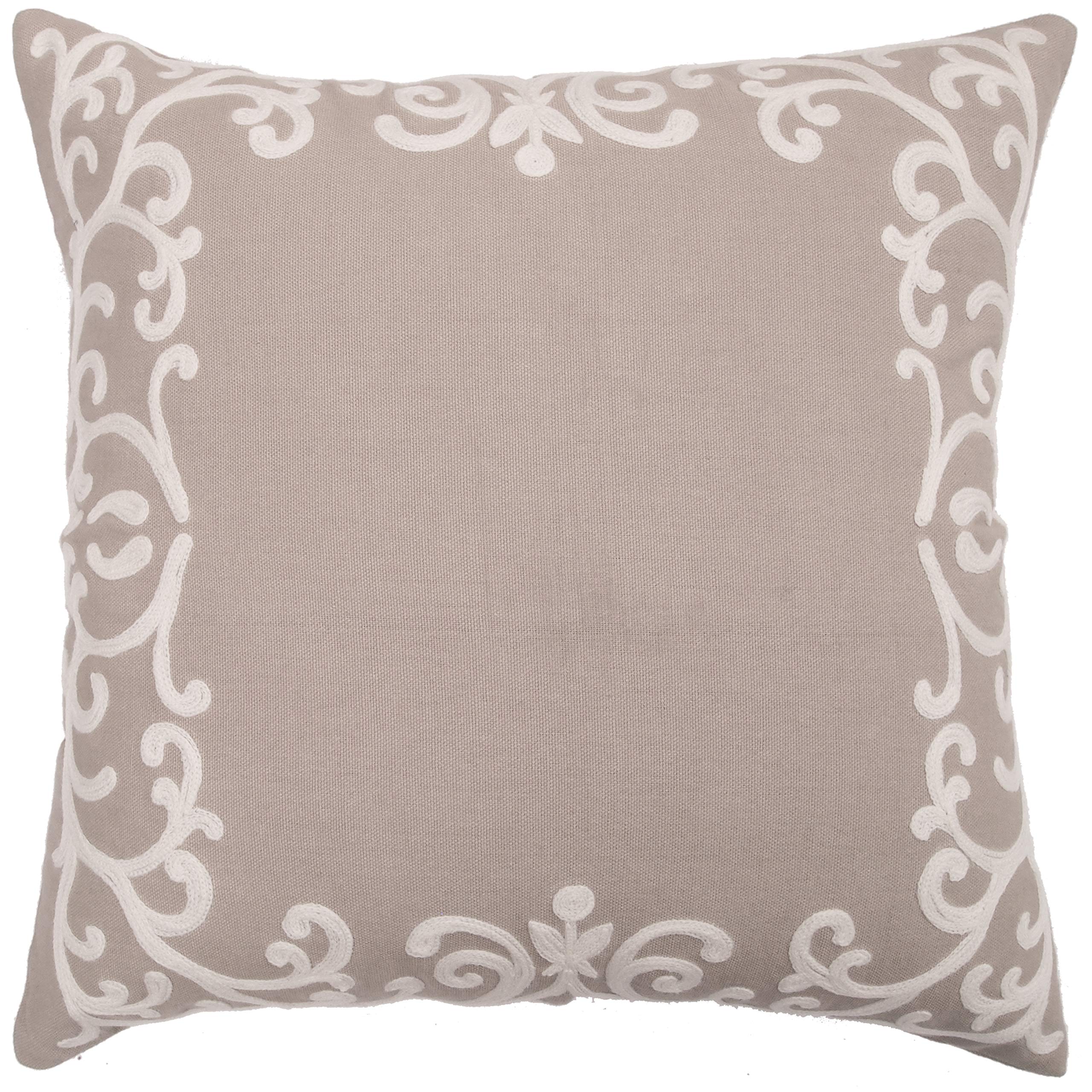 Ardenmead 100% Cotton Chain Stiched Embroidered Tradional Pattern Zippered Cushion Cover (Grey | 16x16 Inches | Set of 2)
