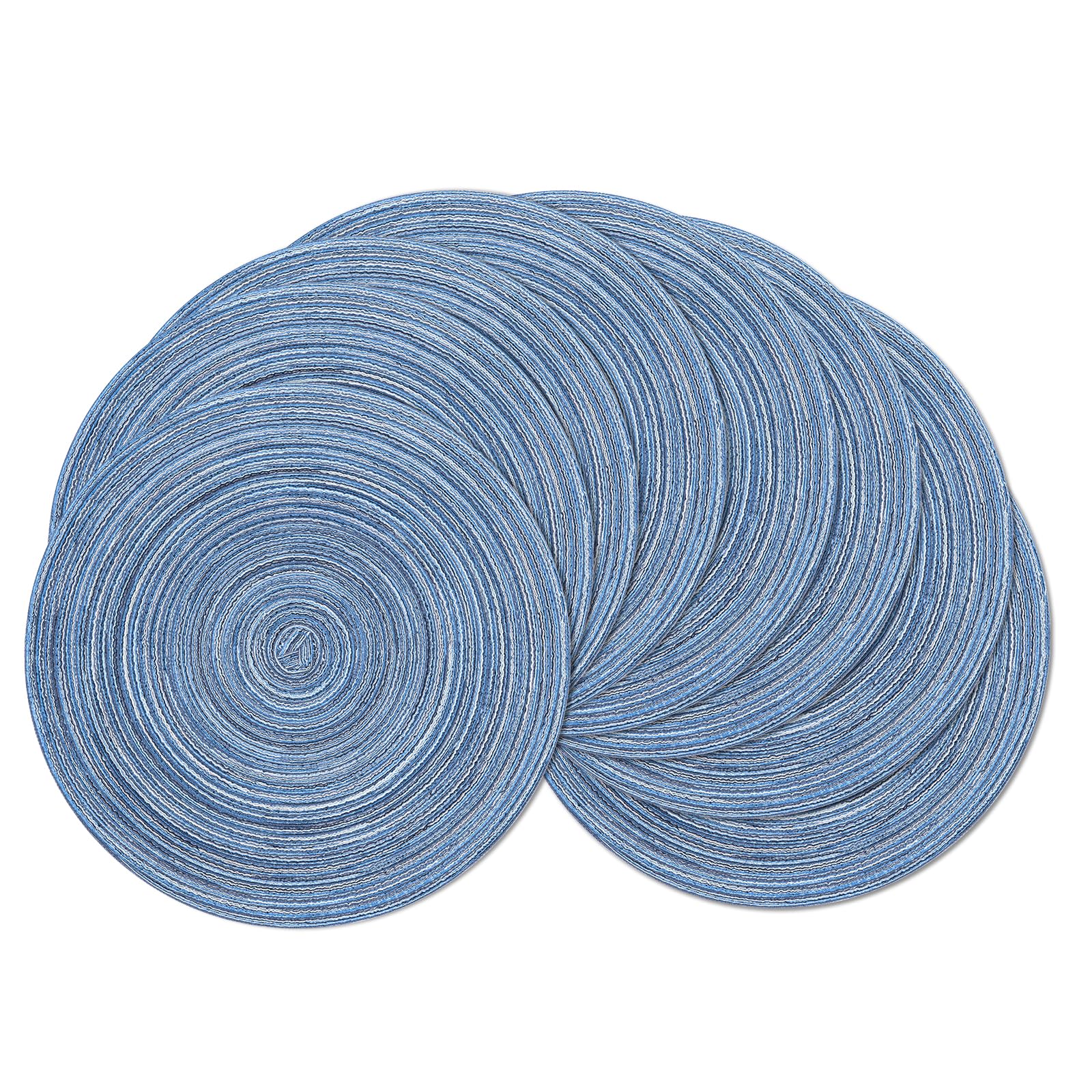 SHACOS Round Braided Placemats Set of 8 Circle Place Mats Cotton Polyester Kitchen Table Mats for Dining Table Wedding Party Decor (Blue Gray, 8)