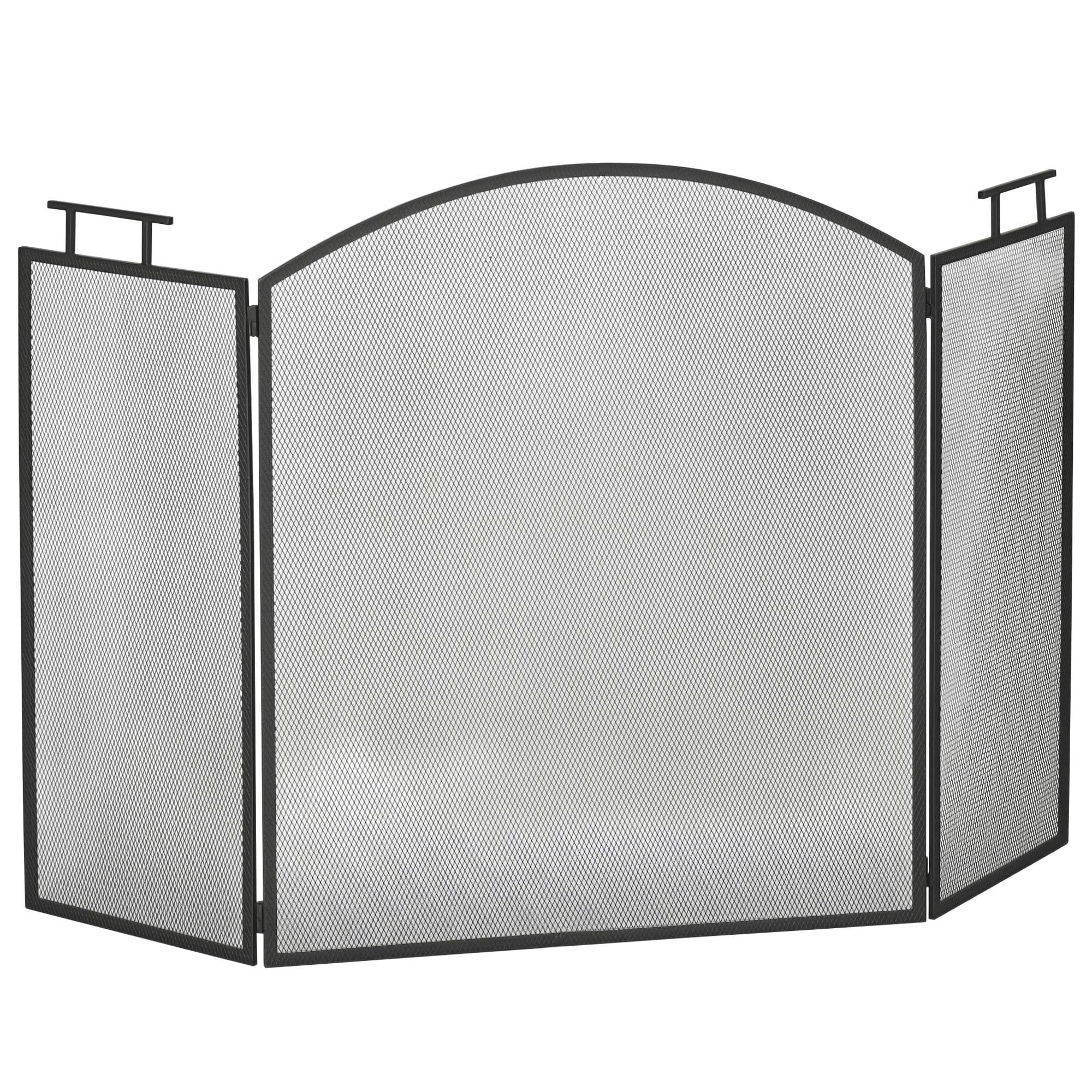 HOMCOM Pare-feu pour cheminée ou poêle - Pare-étincelles 3 Volets Pliables - dim. 110l x 24P x 76,5H cm - Acier métal Noir