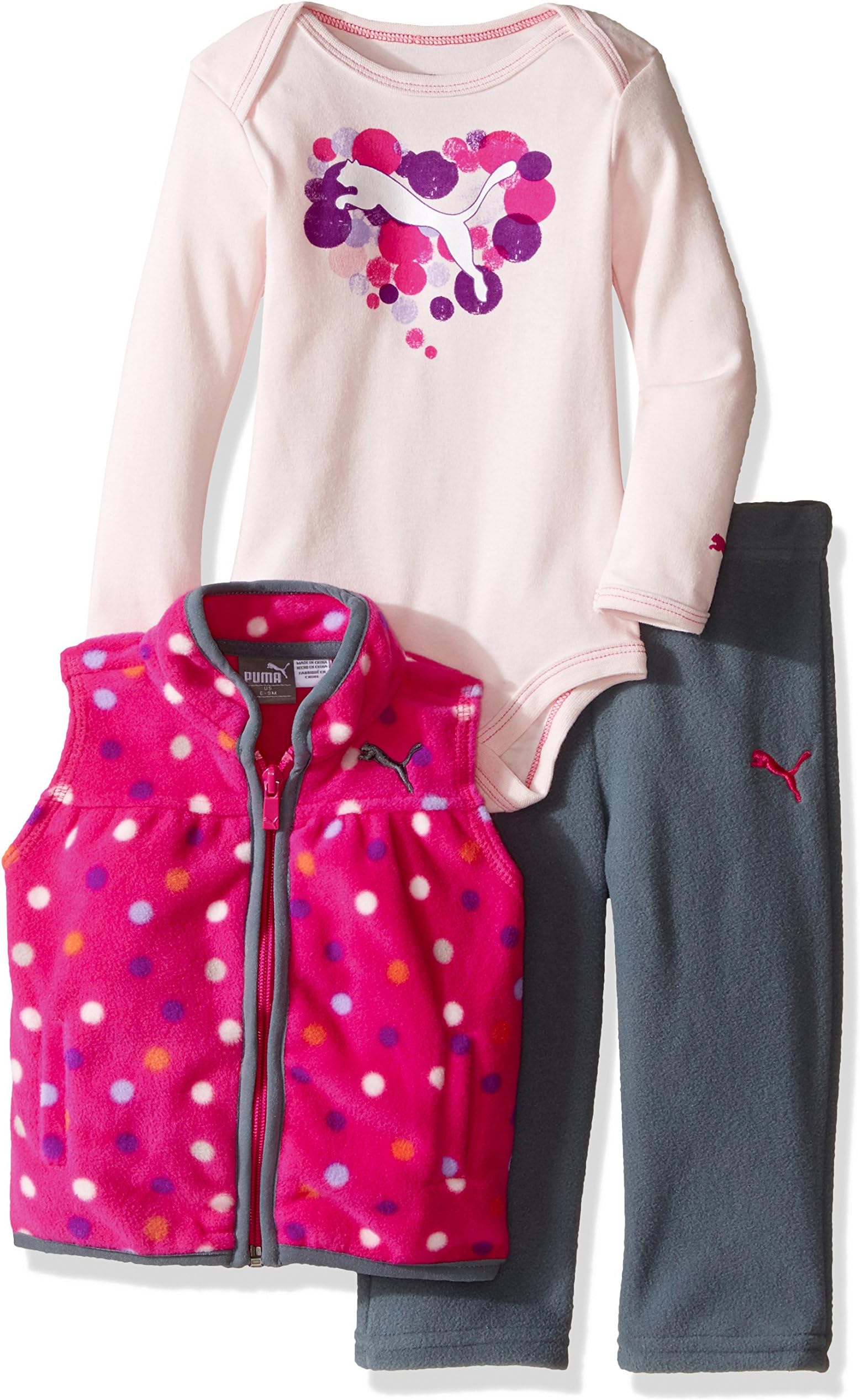 PUMA Baby Girls' 3-Piece Vest, Bodysuit, Pant Set