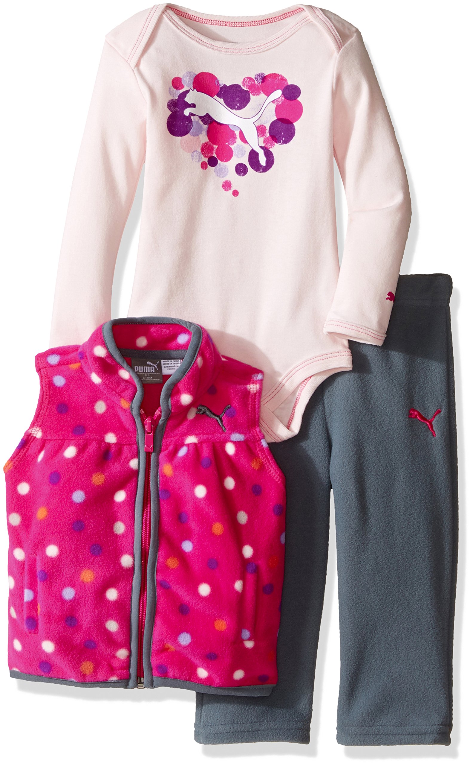 PUMA Baby Girls' 3-Piece Vest, Bodysuit, Pant Set