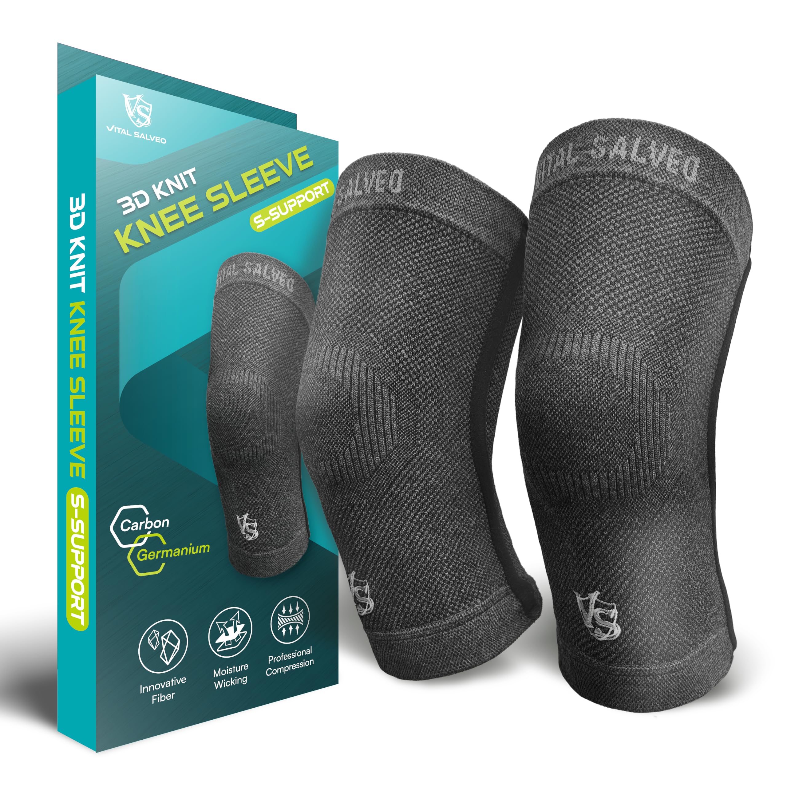 Vital - Rodillera de recuperación de compresión/soporte S-Support, alivio del dolor, protege las articulaciones, ideal para deportes y uso diario (1 par), Dark Grey-XL (1Pair), Dark Grey-XL (1Pair)