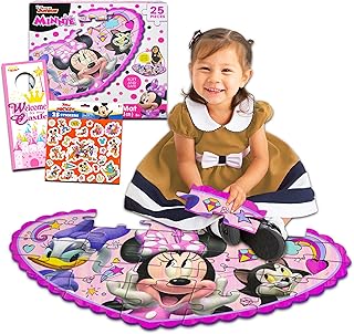 Disney Minnie Mouse Puzzle Mat Bundle - 25 Pc Foam Floor Puzzle for Kids with Bonus Minnie Mouse Stickers (Minnie Mouse Jigsaw Puzzles)