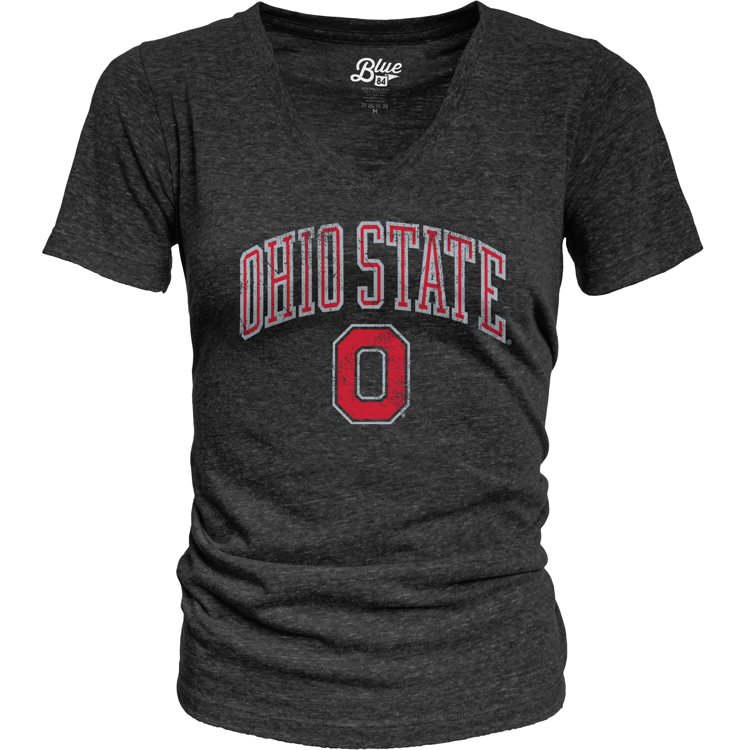 Blue 84 Ohio State Buckeyes Women's Tri-Blend T-Shirt Vintage Arch Over Secondary Color, Black, Medium