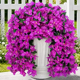 Artificial Bougainvillea Hanging Flowers Plants for Outdoors Decoration, 2pcs Fake Flowers Silk Vines Realistic UV Resistant Faux Flowers for Planters Porch Patio Urn (Fuchsia)