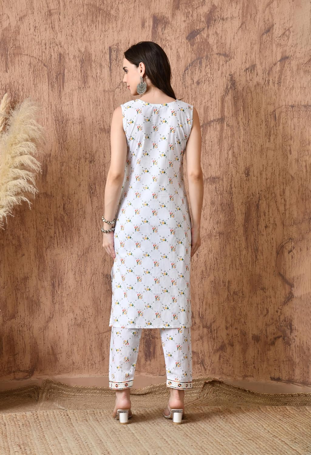 Women's 100% Cotton Kurta Sets, Straight Sleeveless Kurti Set, Festive Kurtis Pant Suit Kurtas Office Wear Trendy