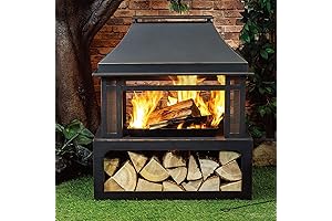 Outdoor Wood Burning Fireplace with Wood Storage and Removable Fire Grill