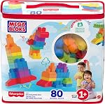 MEGA BLOKS First Builders Toddler Blocks Toys Set, Big Building Bag Collection with 80 Pieces and Storage, Blue, Ages 1+ Years