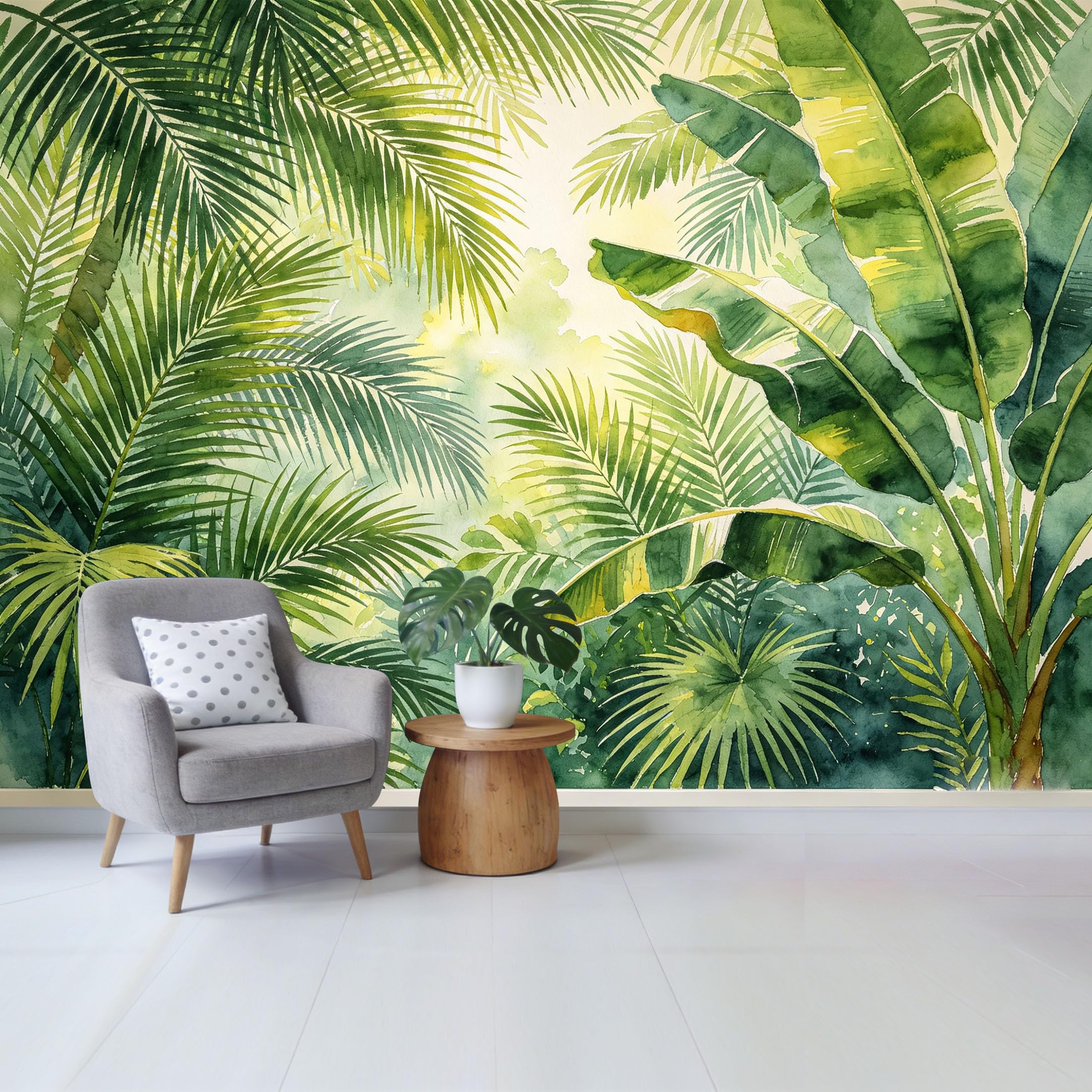 Qzlithotic Yq2605250121 Custom Size Wall Mural Watercolor Tropical Palm Leaves Botanical Jungle Forest Art Selfadhesive Wall Fabric Removable Wallpaper For Home Office Decor