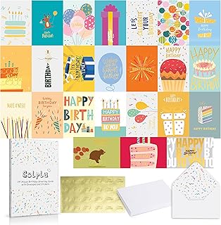 24 Unique Happy Birthday Cards Bulk, Gold Foil Birthday Cards with Envelopes & Stickers, Blank Inside, Happy Birthday Cards Assortment 4x6 Inches For Family, Kids, Friends, Colleagues