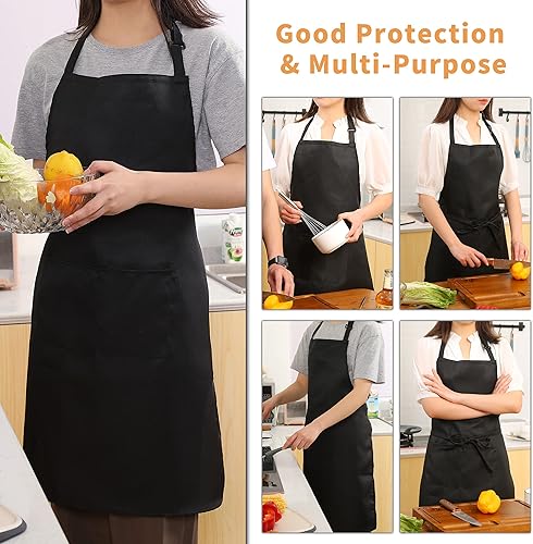 Miniatura 3 de Tosewever Paquete de 4 delantales ajustables resistentes a las gotas de agua con bolsillo, delantales de cocina, restaurante, para mujeres y