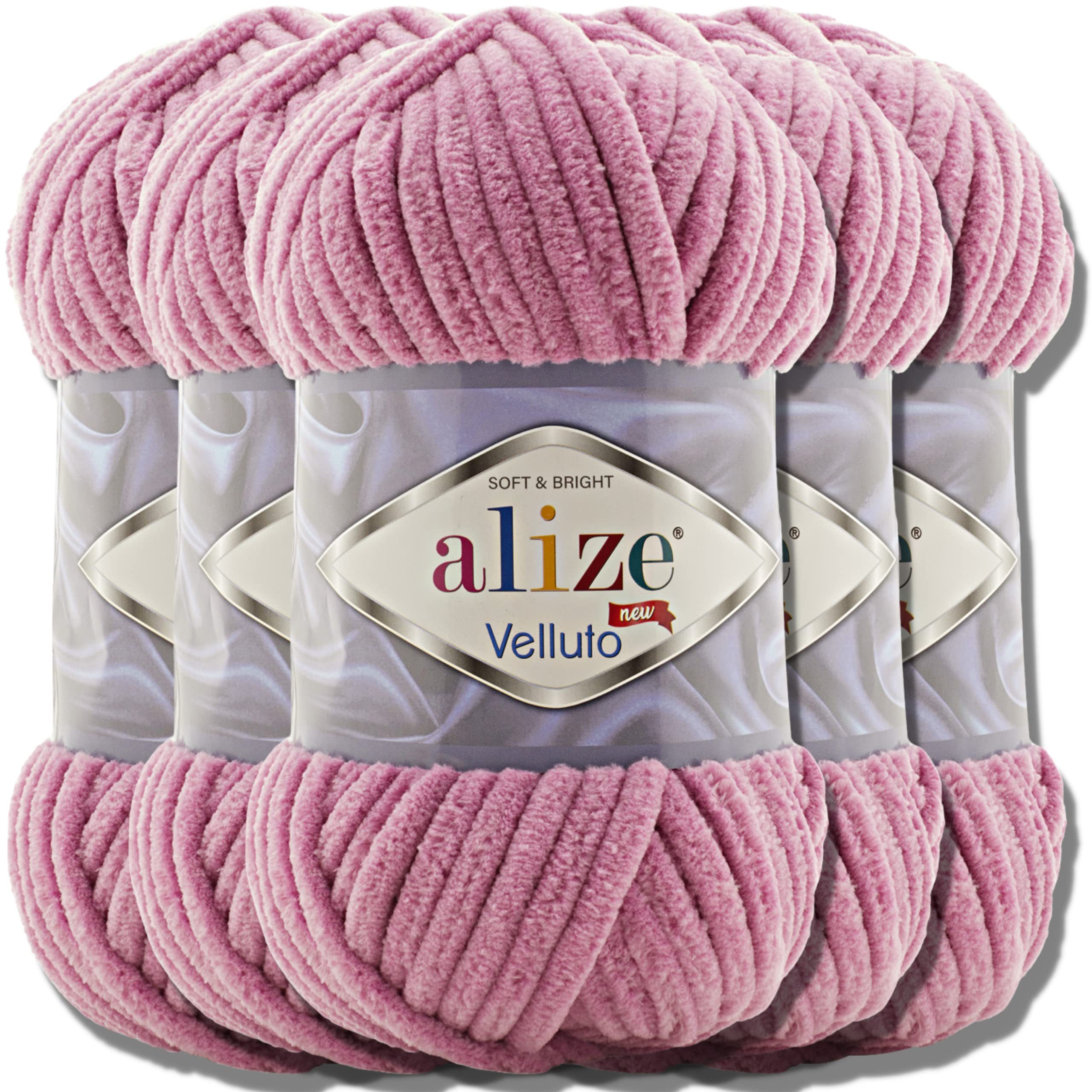 Hobby Yarn Pink | 98 5 X 100 G Alize Velluto Super Bulky Turkish Wool For Amigurumi Soft Baby Wool For Crochet Knitting (Pink - 98)