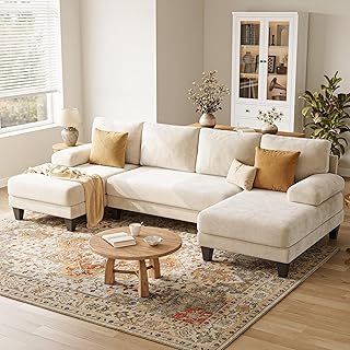 U-Shaped Sectional Couches for Living Room | Chenille Sofa with Double C...