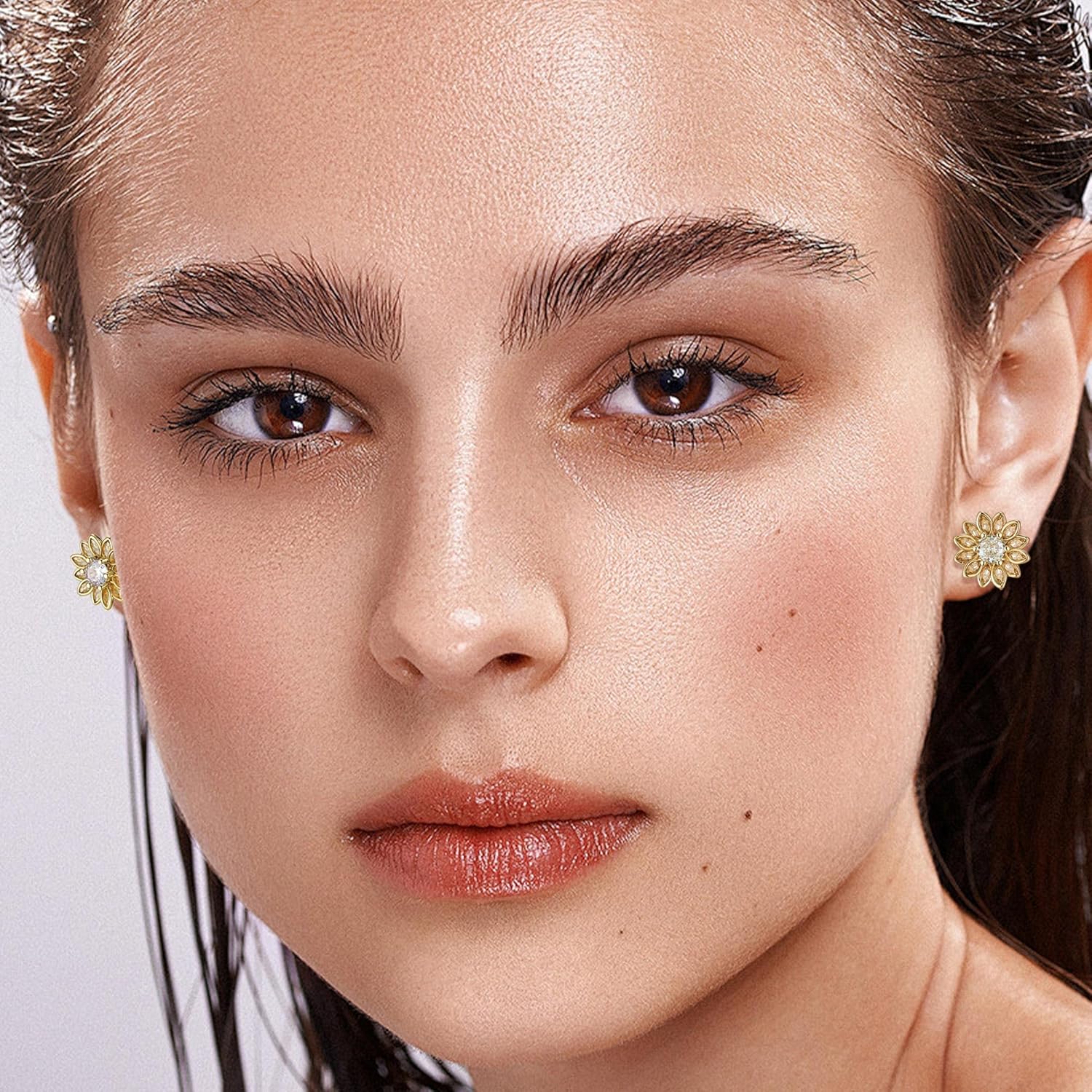 EVEVIC Austrian Crystal Flower Stud Earrings for Women Fashion 14K Gold Plated Hypoallergenic Jewelry - Image 2