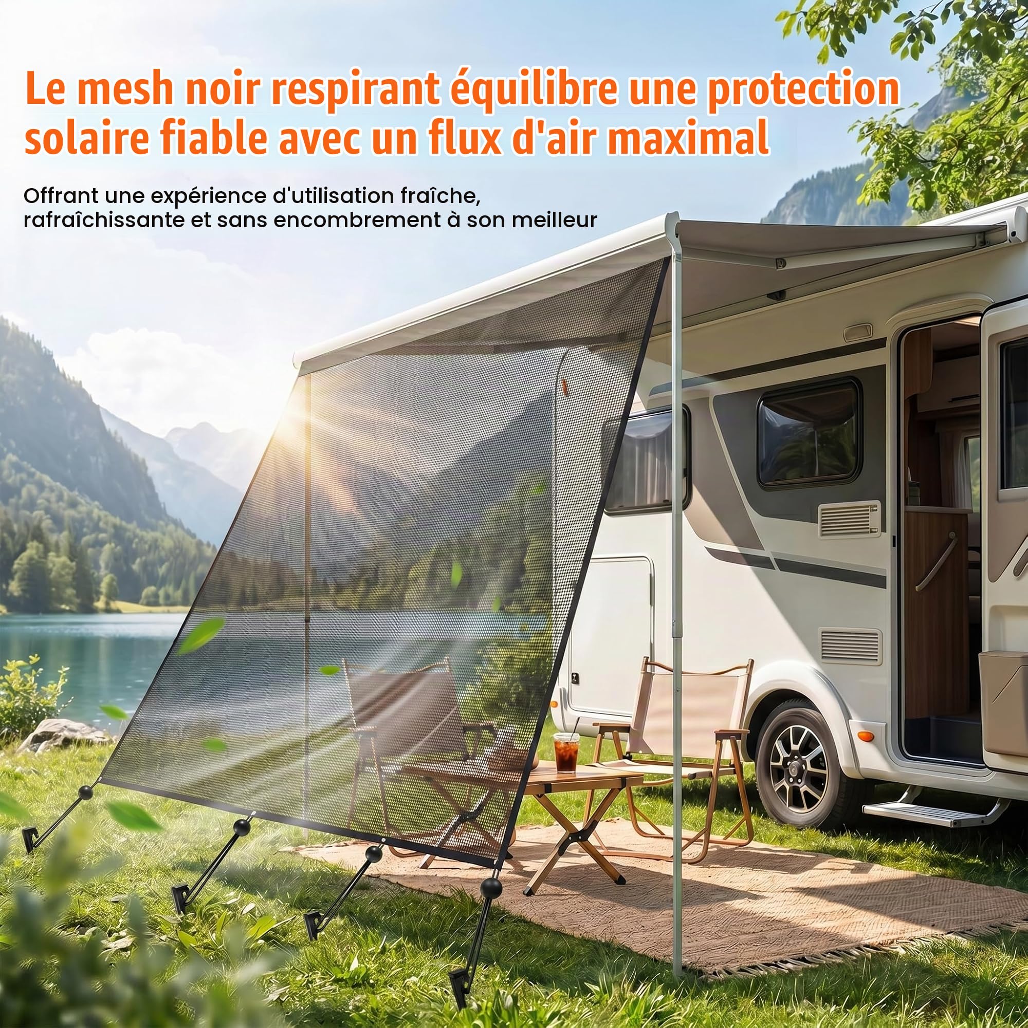 Auvent Fourgon 246x335cm Anti-UV – Complet pour Store Extérieur | Écran Solaire et Anti-Pluie, Montage Simple sur Fourgon ou Camping-Car,Idéal pour vos Escapades en Plein Air