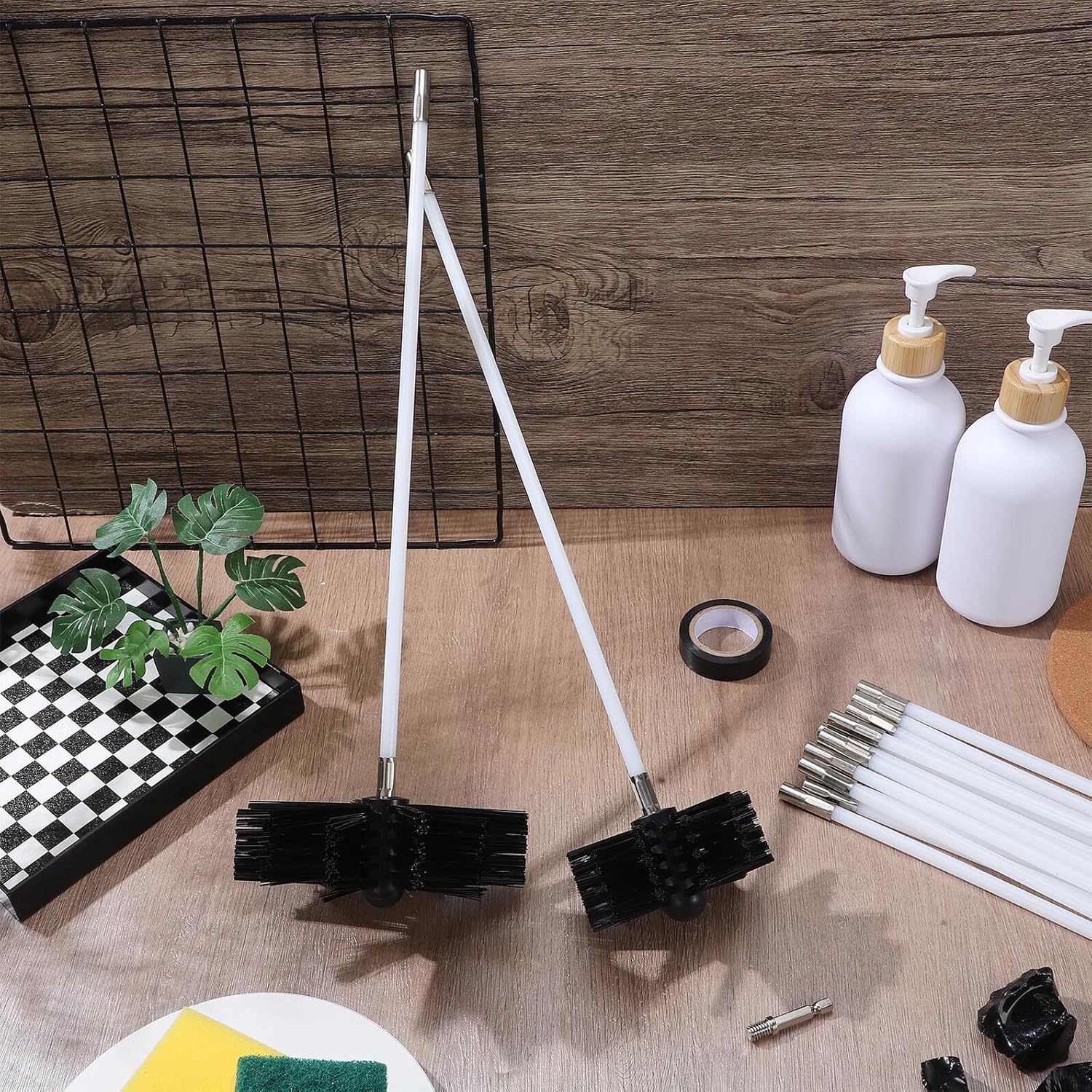 PRETYZOOM Chimney Cleaning Kit with Flexible Flue Brush and Fireplace Cleaning Rod, 15 X 410mm Hex Rods with Tape, Stove and Furnace Maintenance Brush Set for Home Chimney Sweep