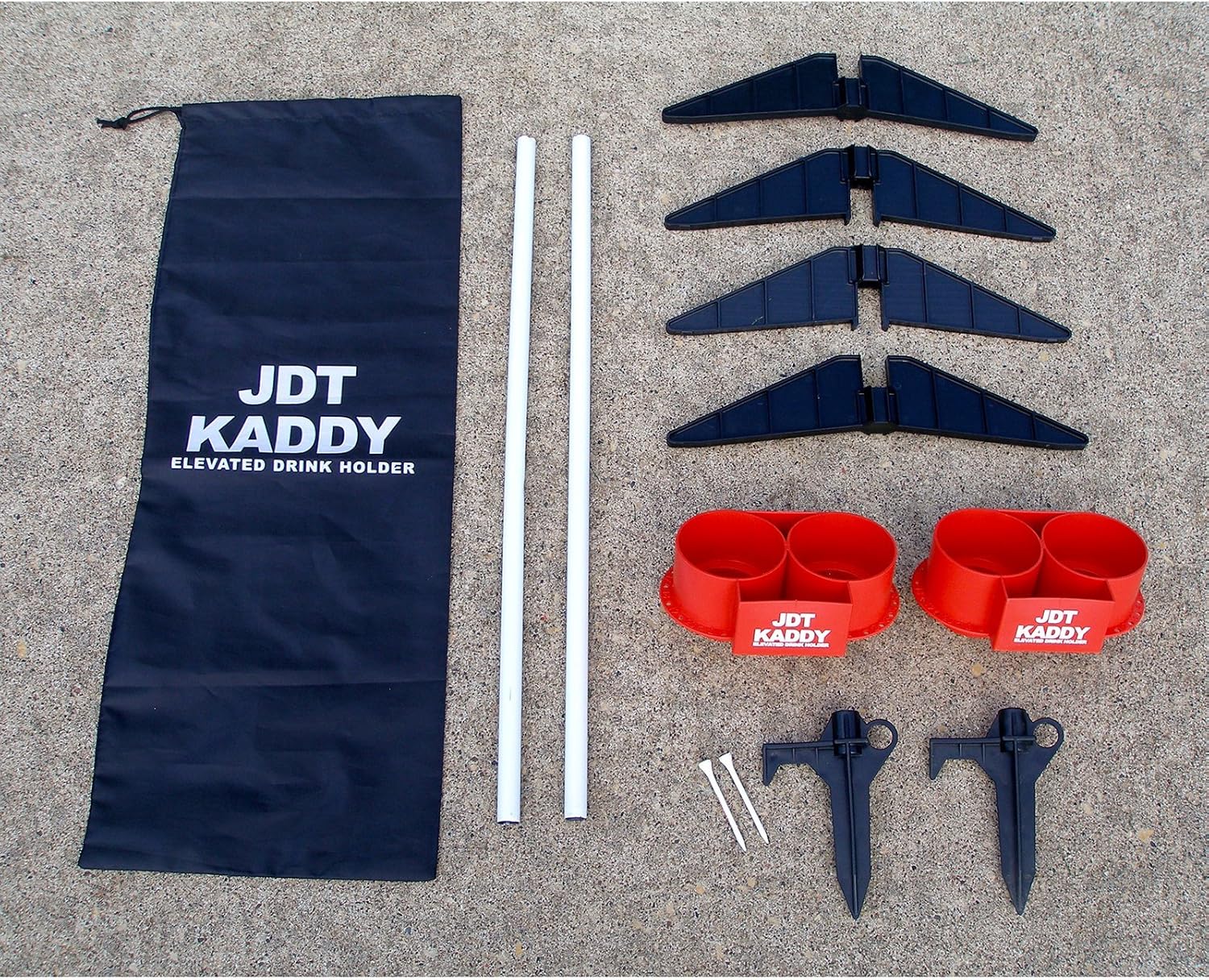 JDT Kaddy Elevated Drink Holders (Set of Two) RED/White - Comes with Both Ground Stakes and Hard Surface Stands. Great for Outdoor Games (RED/White)