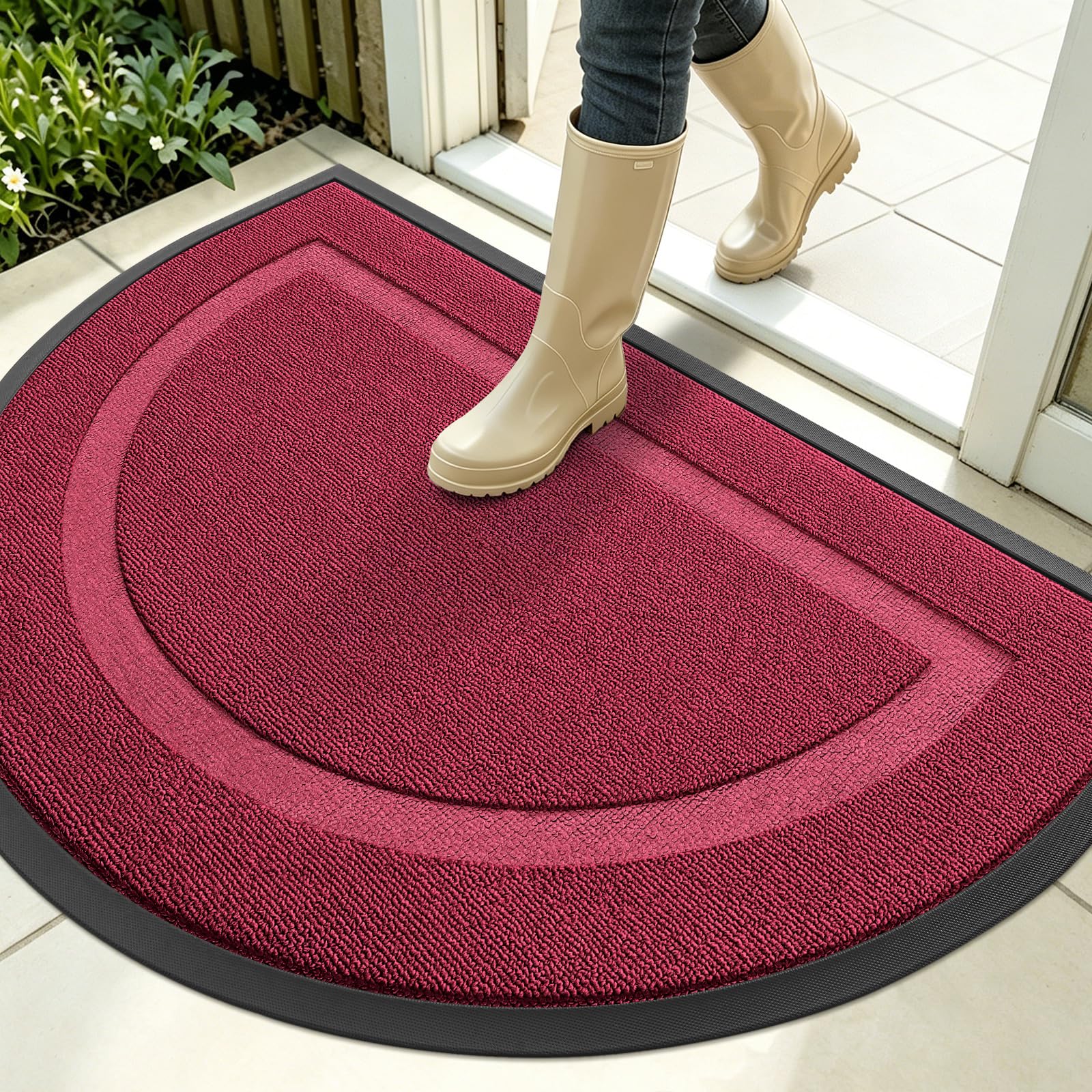 OLANLY Half Circle Front Door Mat Outside 35x23 All-Season Rubber Doormat