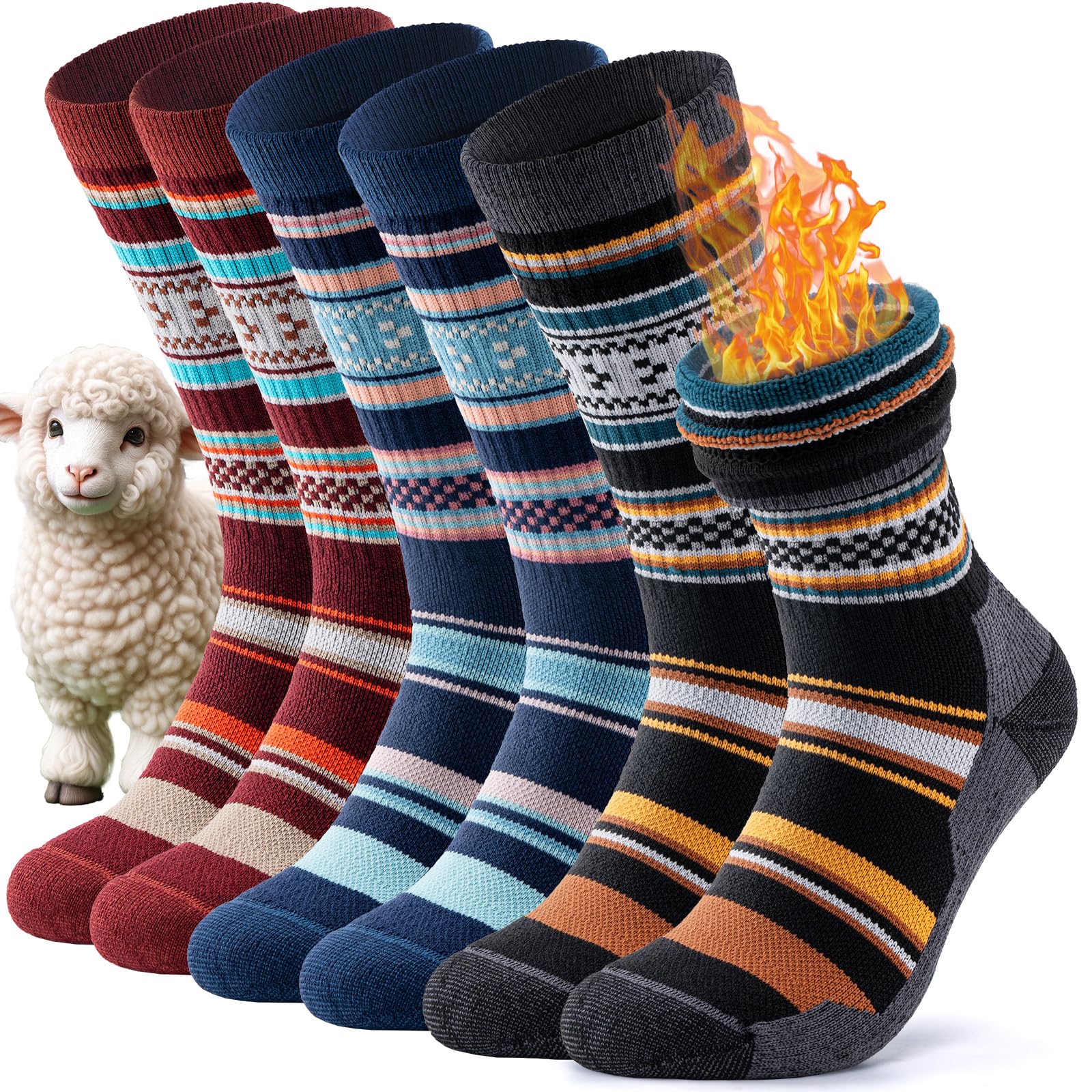 TANSTC Calze in Lana Merino, Calzini Invernali Classici, Traspiranti, per Uomo e Donna, Antiscivolo, Nero/Grigio/Colorato. 3 Paia, 35-38 39-42 43-46 47-50