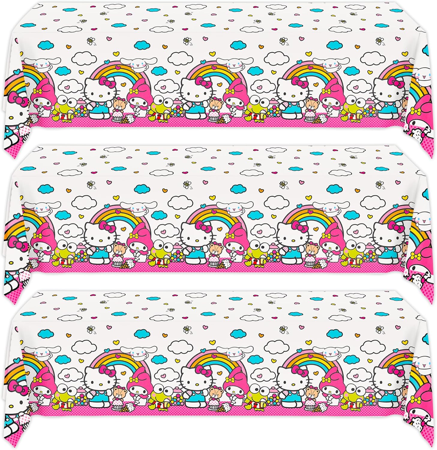 Unique Hello Kitty Birthday Decorations - Rectangular Plastic Hello Kitty Tablecloths (Pack of 3) & Sticker (1)