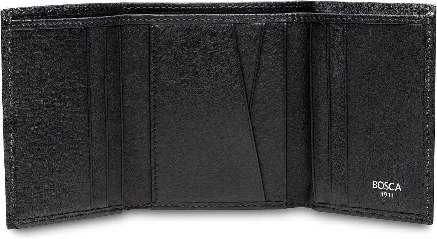 Bosca Men's Wallet, Nappa Vitello Leather Single I.D. Tri Fold Wallet with RFID Blocking, Black