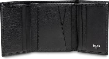 Bosca Mens Wallet, Nappa Vitello Leather Single I.D. Tri Fold Wallet with RFID Blocking, Black