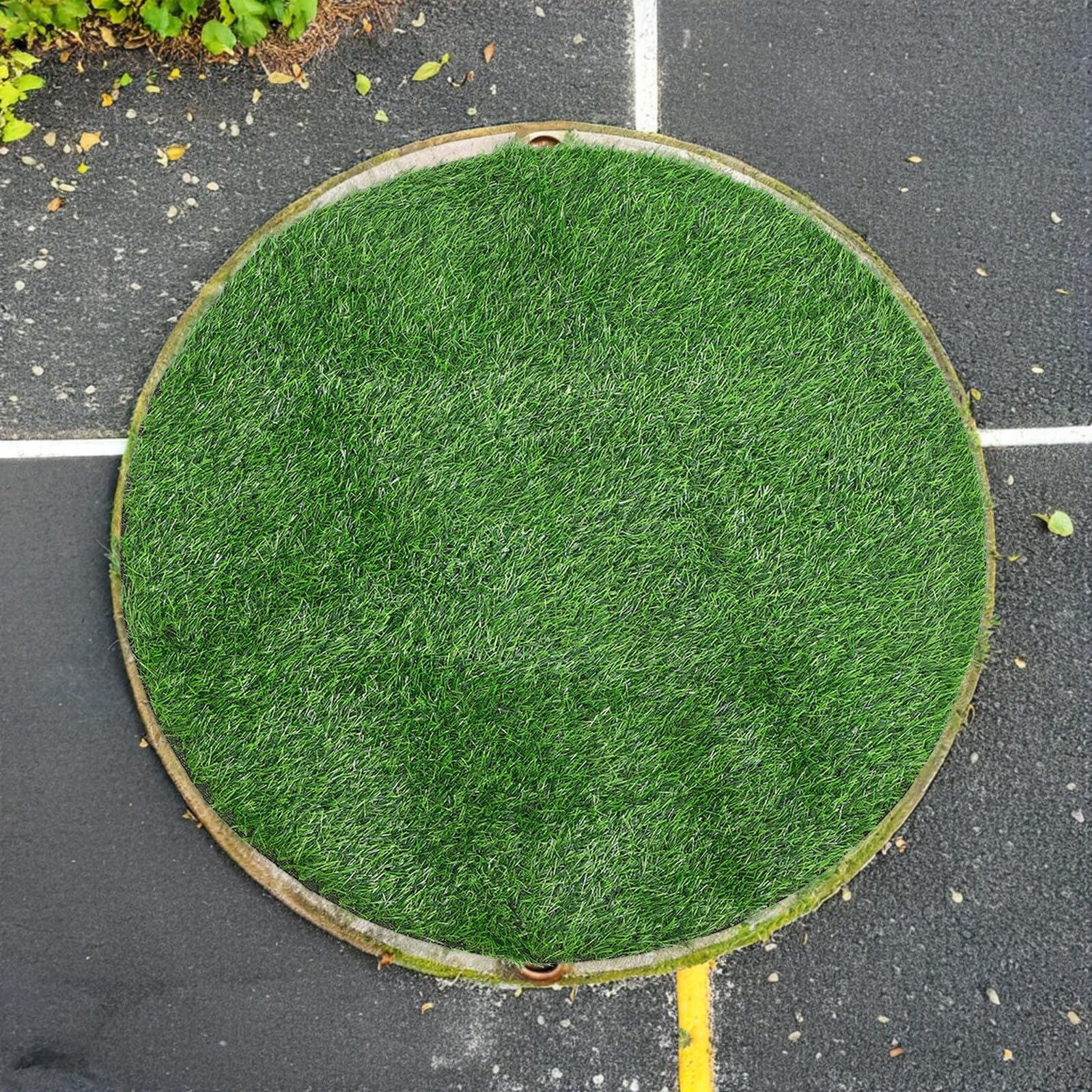 Okrągła mata ze sztucznej trawy 100 cm, grubość 2,5 cm, syntetyczny dywanik murawy na zewnątrz, patio, trawnik, ogród, dekoracja, pokrowiec na właz, sztuczny zielony dywan, trwały i łatwy do