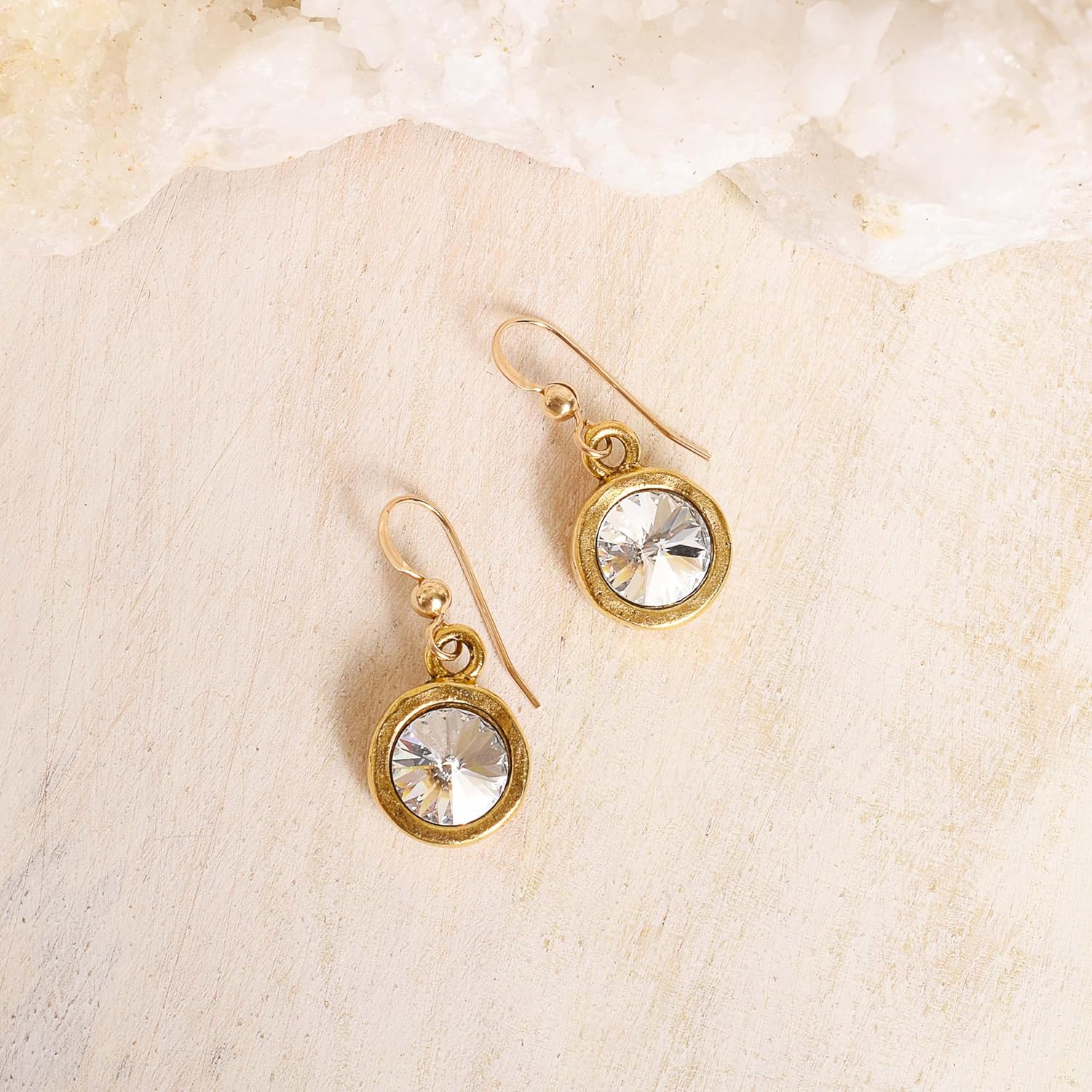 Designed by Stacey Handmade Circle Sparkly Crystal Drop Earrings, Dainty Gold-Filled Ear Wires, Everyday Jewelry, Timeless Gift Ideas for Women, Mother's Day, Birthday, Wedding Anniversary, 1" Length