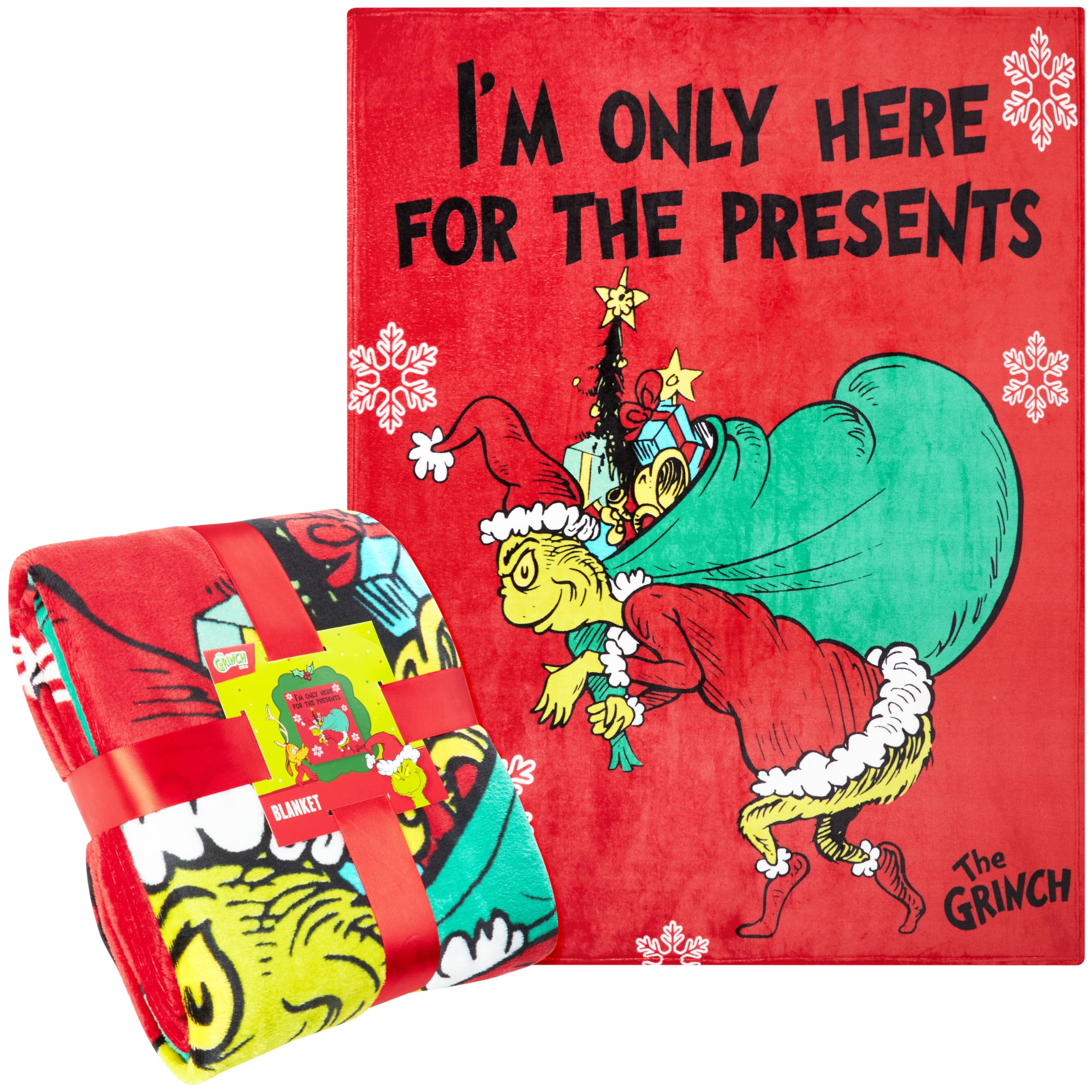 The Grinch Blanket Soft Cosy Christmas Fleece Hooded Blanket Throw Festive Bedroom Decor Plush Fleece Blanket Comforter for Bedroom Travel, Xmas Gifts (Red)