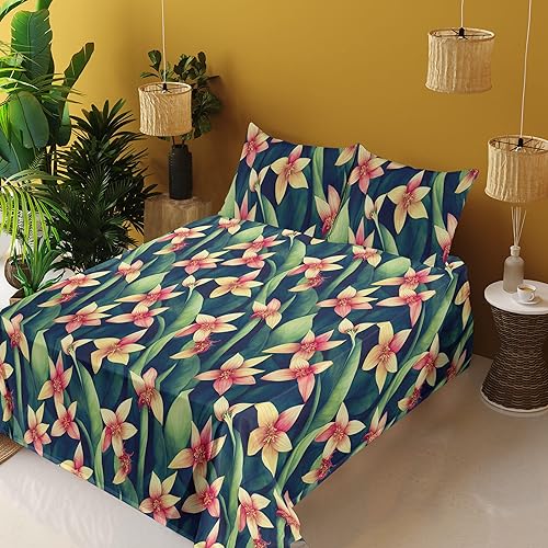 Miniatura 2 de Ambesonne Juego de sábanas florales, Carnivorous Deep of The Exotic Jungle Tienda Wild Life Flowers, sábana bajera y sábana encimera con funda de
