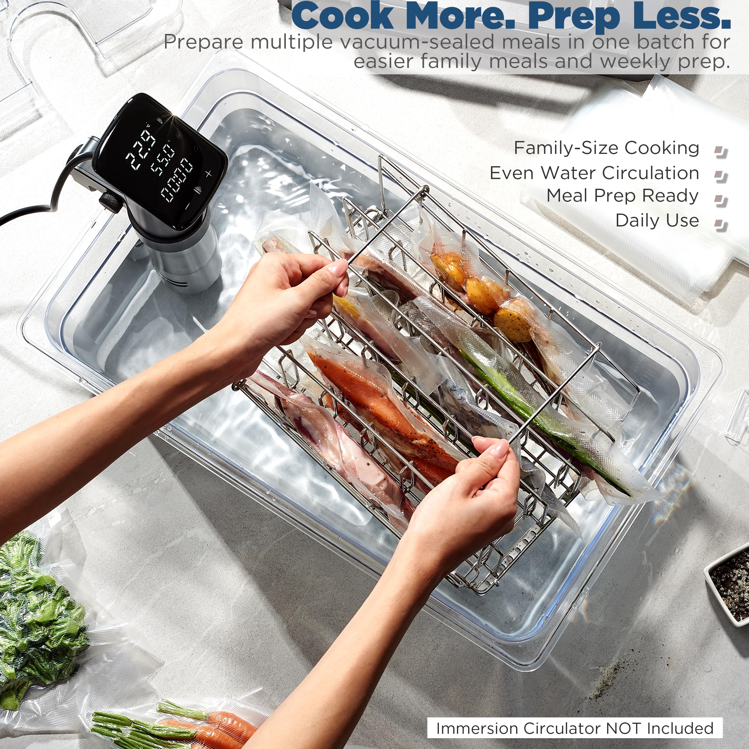 26 Qt Sous Vide Container Kit with Notched Lid, Divider Rack & Insulating Sleeve, 1/1 Full Size Polycarbonate Water Bath, Fits Anova and Most Cookers (Immersion Circulator NOT Included)
