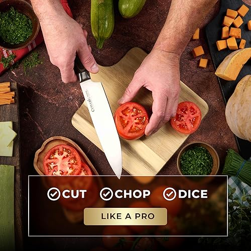 Miniatura 5 de Cutluxe Cuchillo de chef Cuchillo de cocina japonés ultra afilado de 8 pulgadas, hoja de acero inoxidable de alto carbono, mango de madera de Pakka