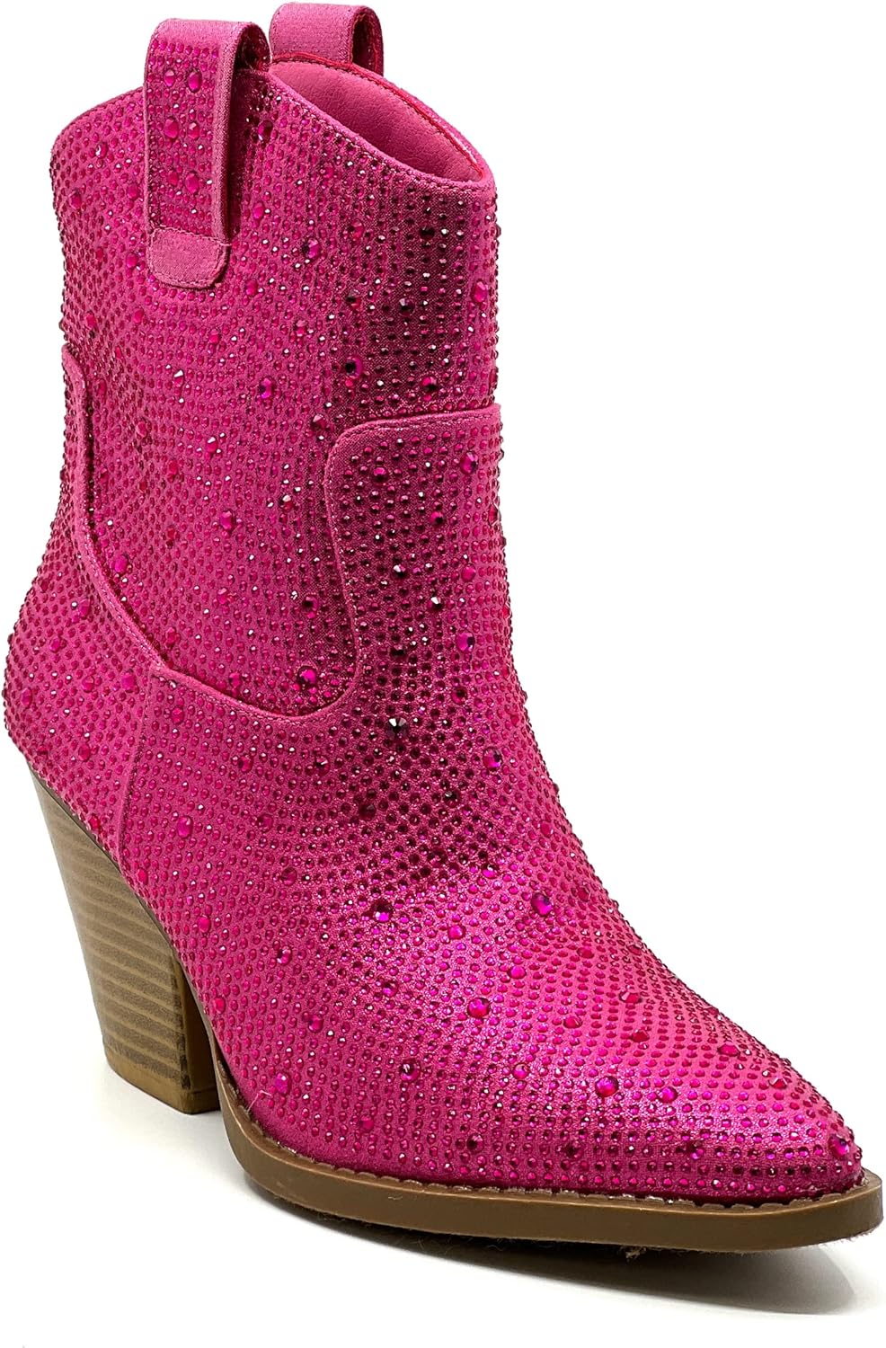 Forever Women's Rhinestone Block Heel Ankle Boots River-01 Fuchsia 7 - Image 2