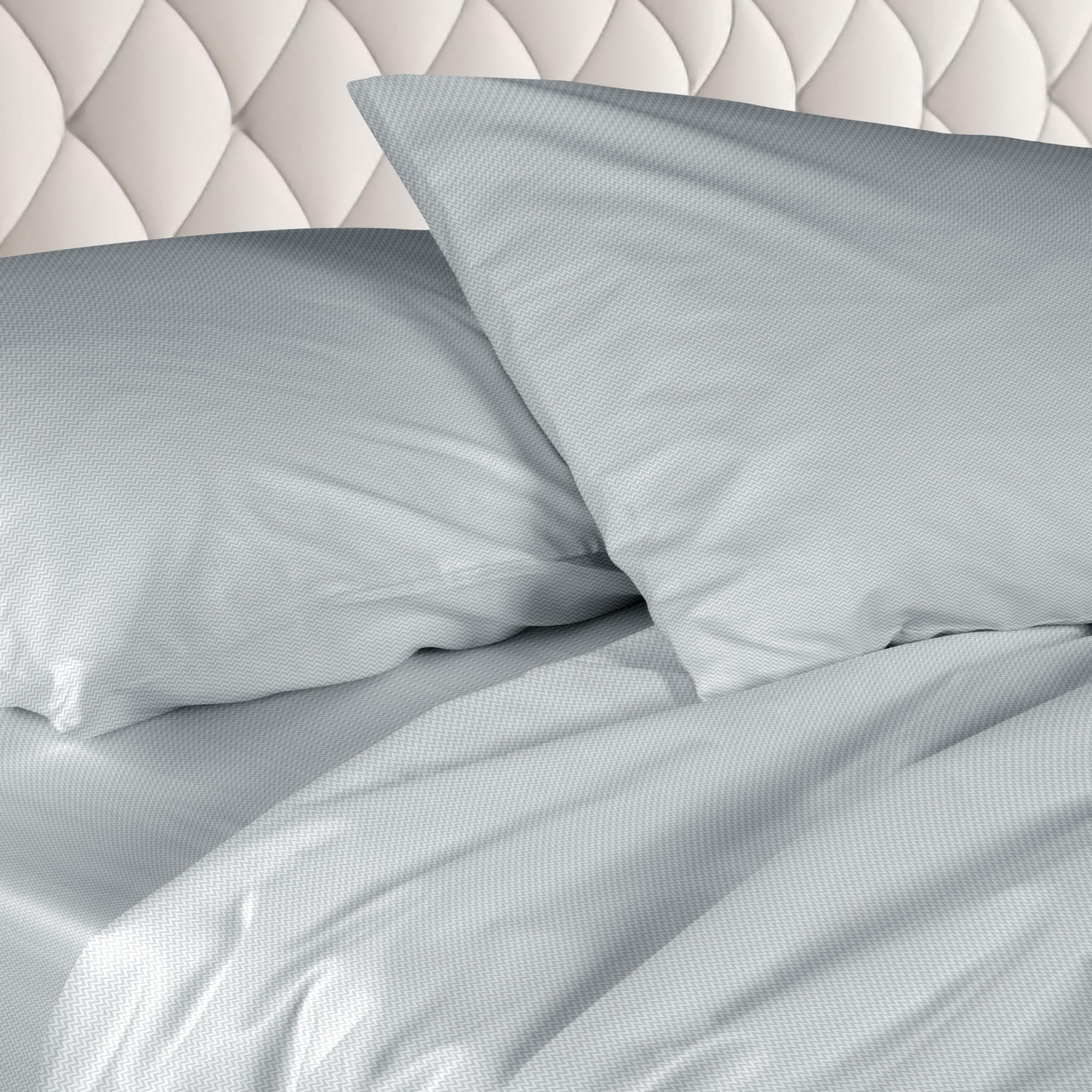 Ruggeri - Double Bed Sheet Set - Made in Italy - 100% Pure Cotton Satin - Candies Collection (Grey Zigzag)