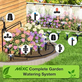 MIXC 300FT Drip Irrigation System Kit + MIXC Rechargeable 2-Zone Water Timer