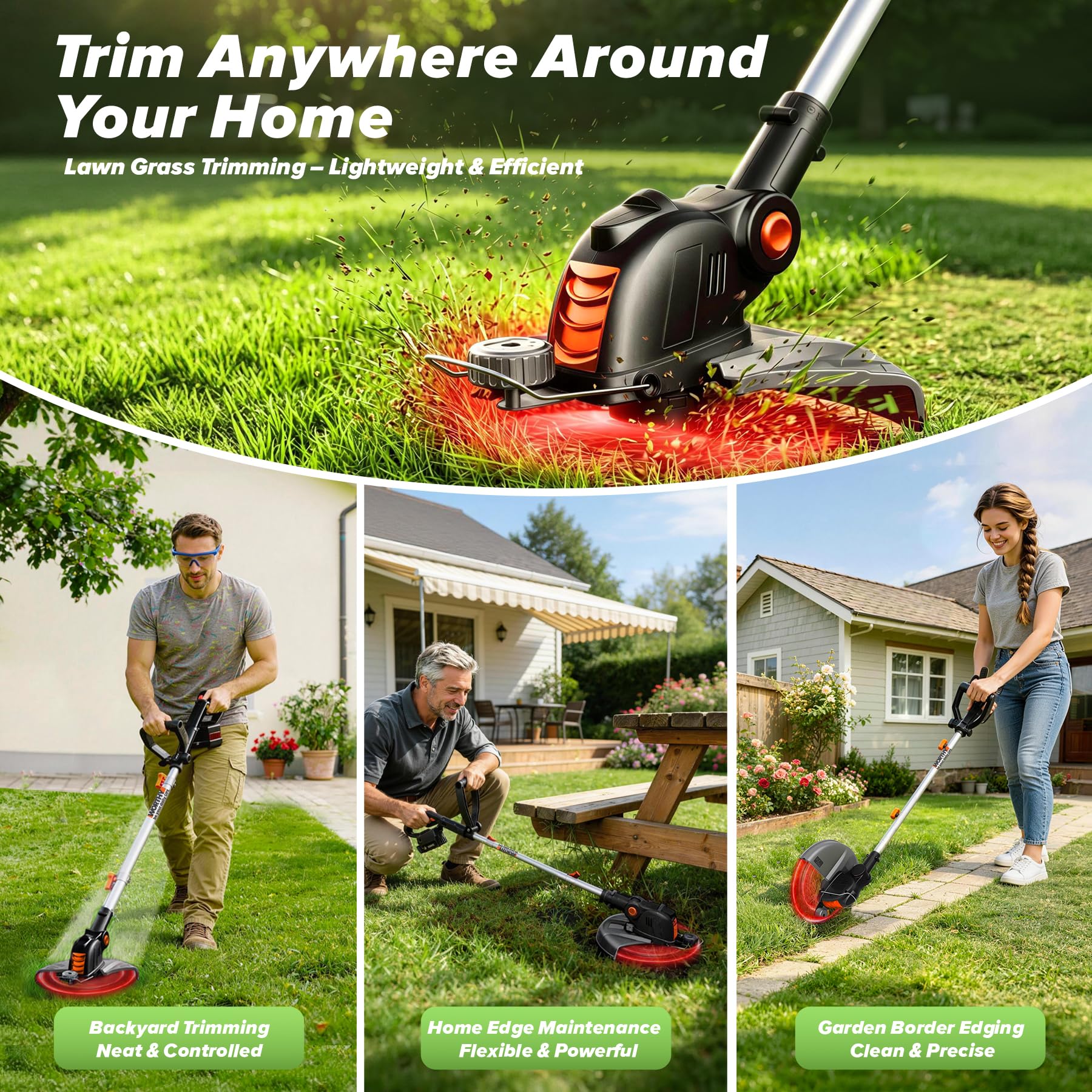 Weed Wacker Weed Eater de 4000 mAh: bordeadora eléctrica inalámbrica de 21 V y recortadora de cuerdas, herramienta de césped 2 en 1, funciona con pilas, cortador de césped de 12 pulgadas con 2