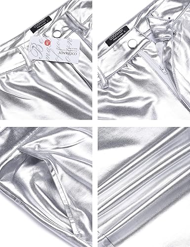 Miniatura 6 de COOFANDY Pantalones metálicos brillantes para hombre, pantalones de club nocturno, pantalones de discoteca de los años 70, 80, 90, pantalones de