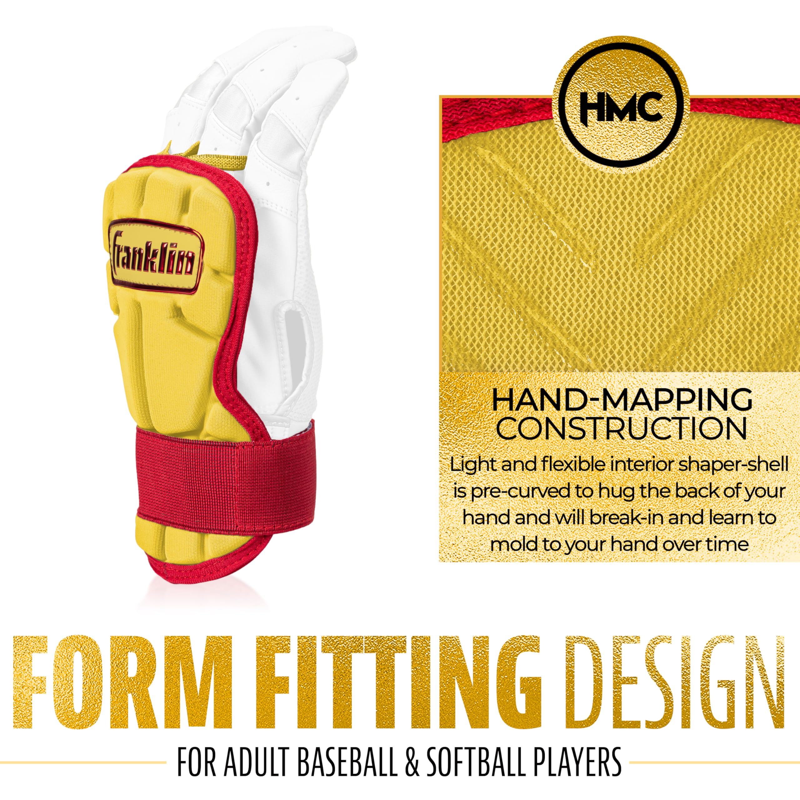 Franklin Sports PRT LG Series - Protector de Mano y muñeca de béisbol para bateadores de Mano Derecha e Izquierda, Talla única, Adulto