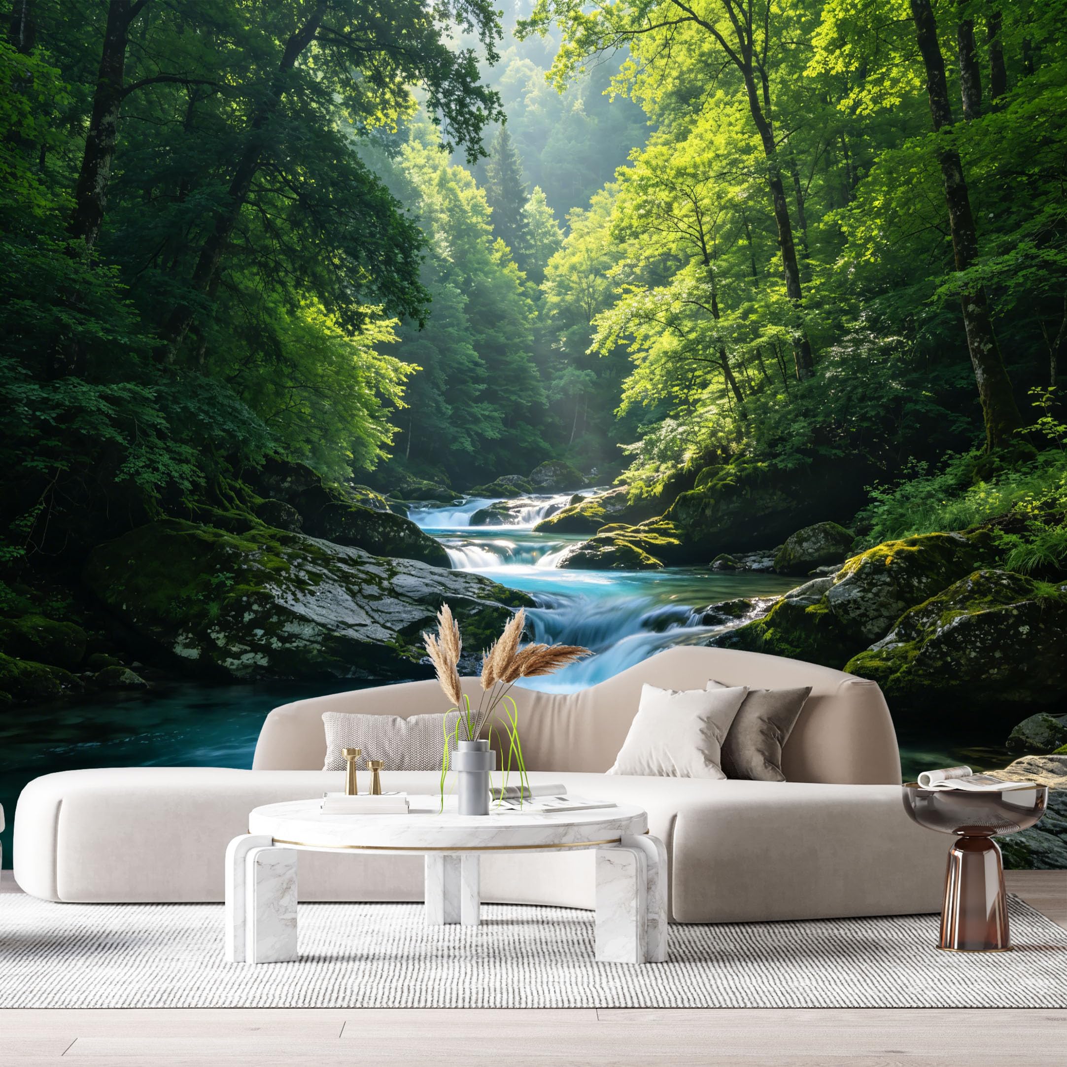 Custom Size Wall Murals Forest River Landscape Waterfall Rocks Sunlight SelfAdhesive Wall Fabric Removable Large Wallpaper for Photo Living Room