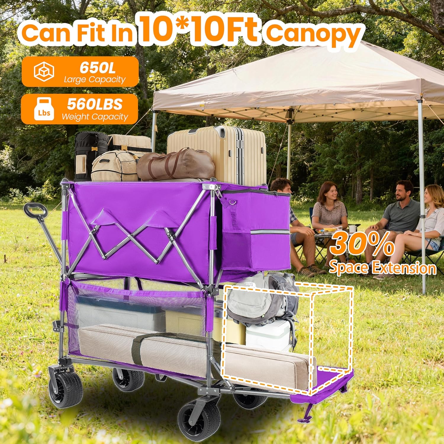 ESPIDOO Double-Decker Wagon for Camping & Sports: 560LBS Hauler with 650L Space - 10-Second Fold & 7" All-Terrain Wheels for Beach, Park & Family Outings