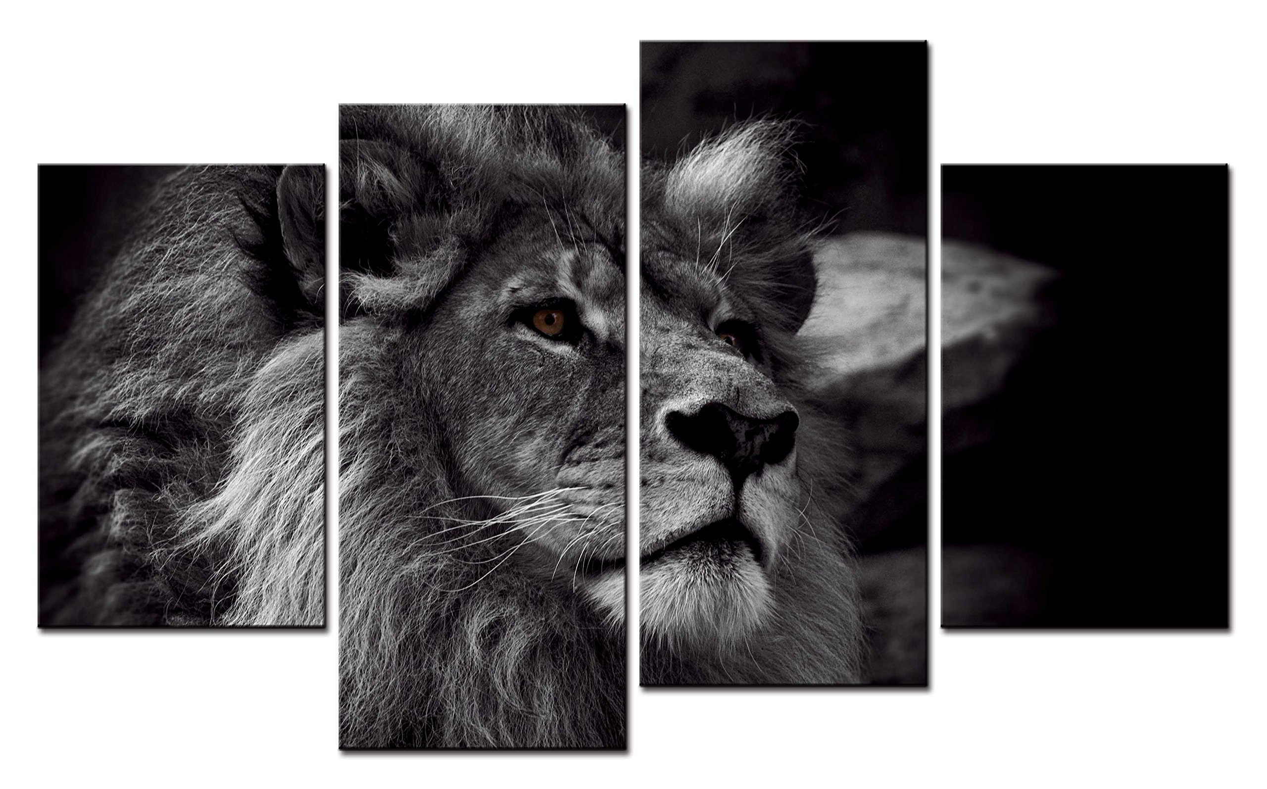 SmartWallArtSmartWallArt - Animal Paintings Wall Art Black & White Style a Lion Staring Into The Distance 4 Pieces Picture Print on Canvas for Modern Home Decoration