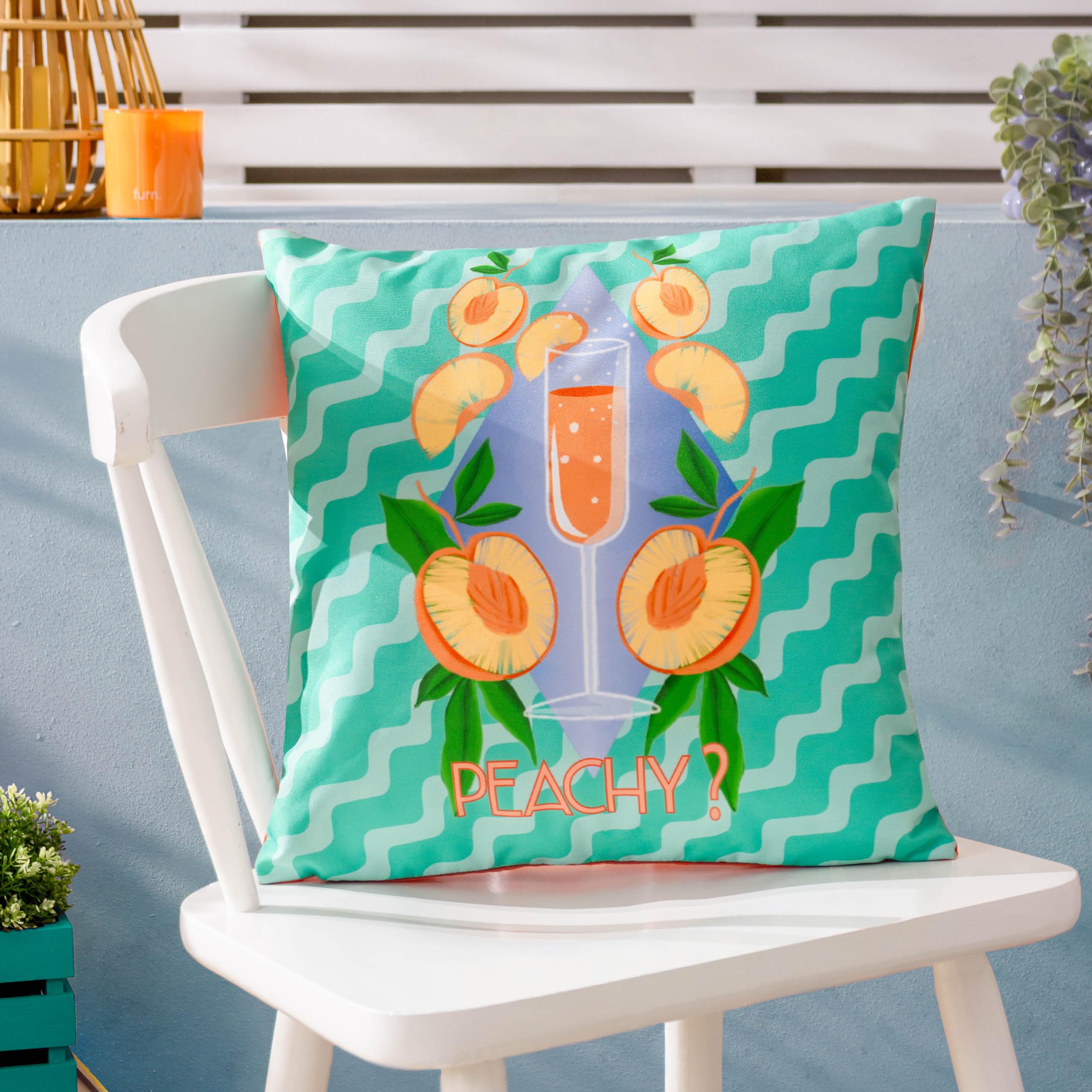 furn. Outdoor Cushion - Abstract Bellini Cocktail Design - 43cm x 43cm - Blue